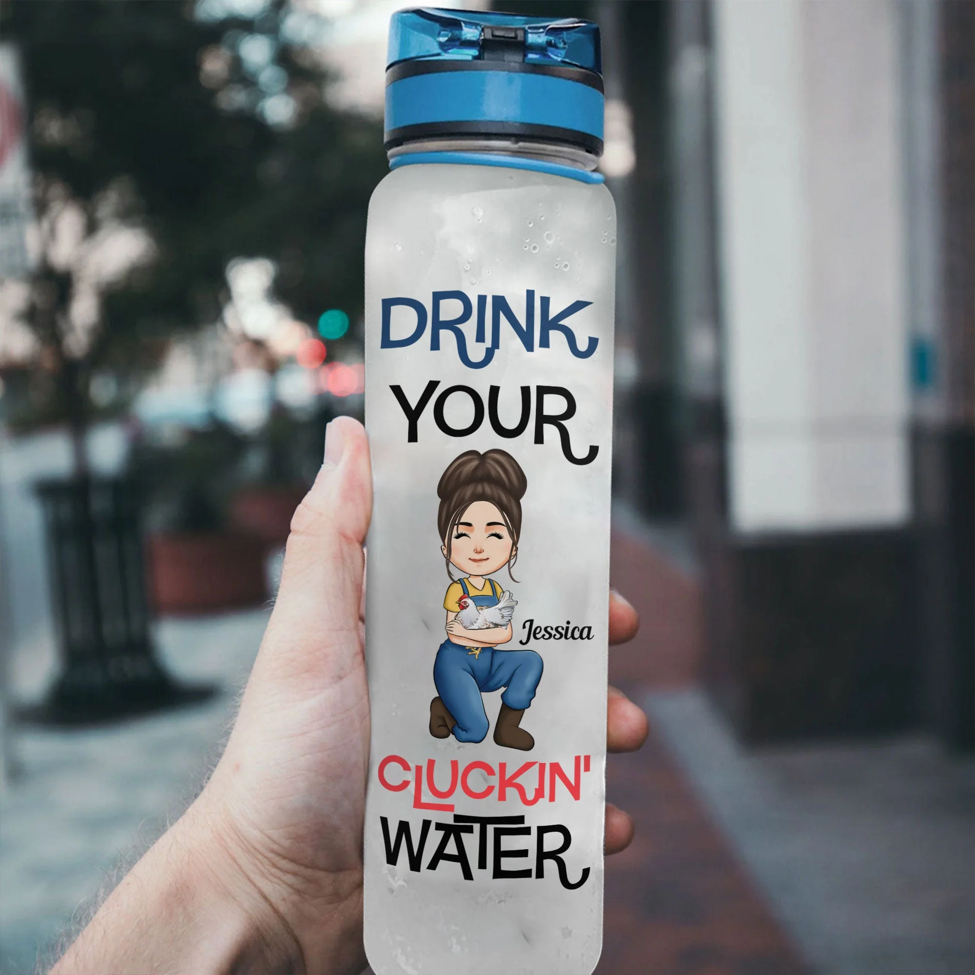 Drink Your Cluckin' Water - Personalized Water Bottle With Time Marker - Birthday, Motivation Gift For Her, Girl, Woman, Farmer - Image 3