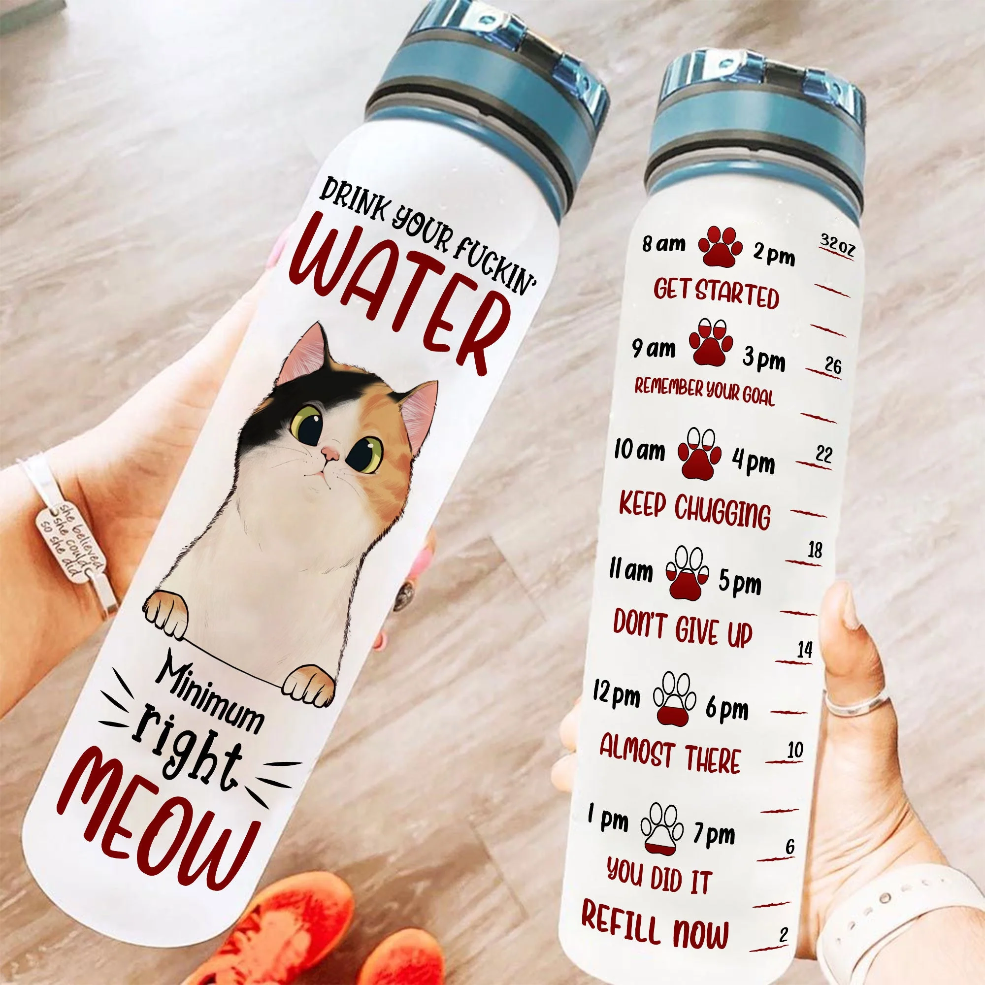 Drink Your Fuckin Water Right Meow  - Personalized Water Tracker Bottle - Image 2