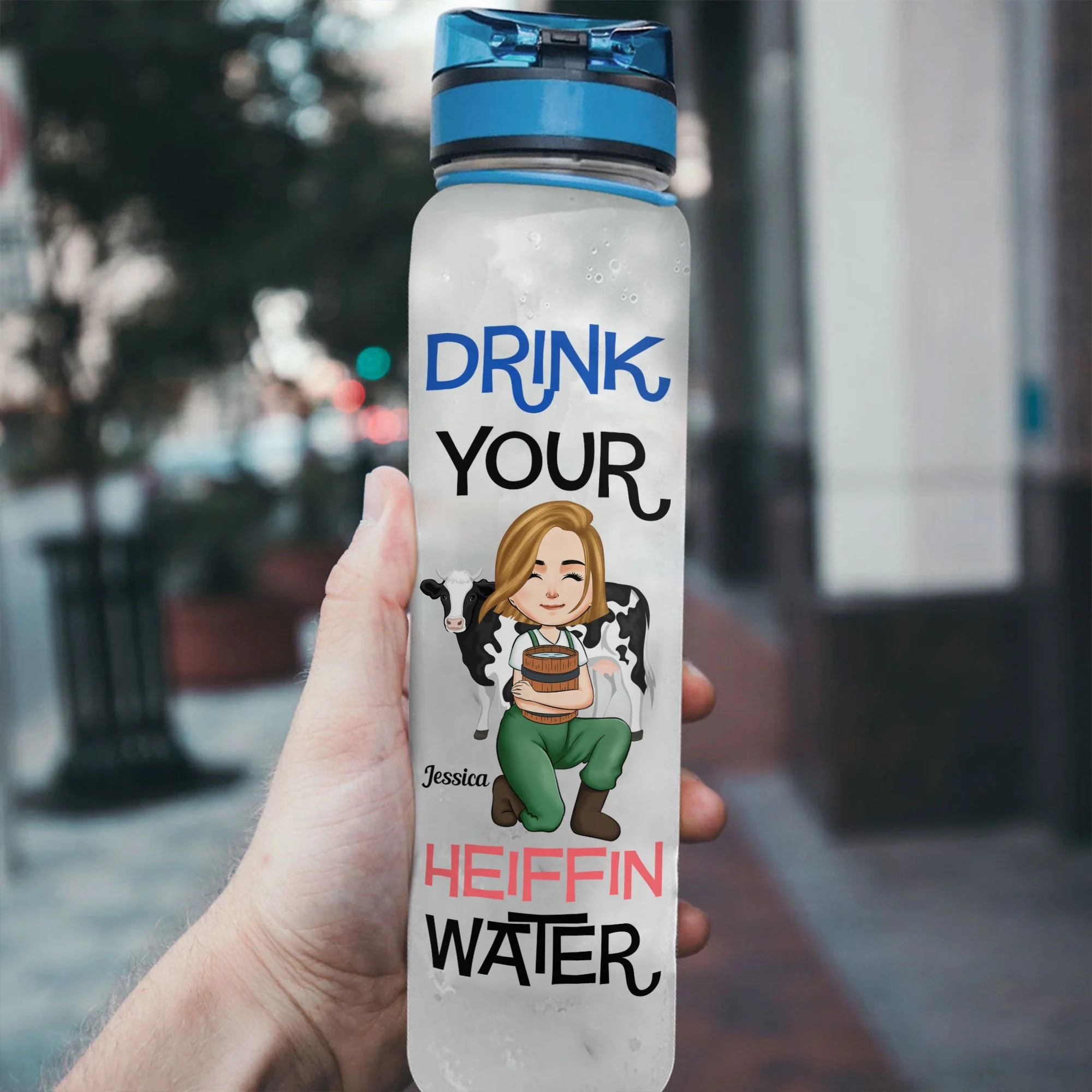 Drink Your Heiffin Water - Personalized Water Bottle With Time Marker - Birthday, Motivation Gift For Her, Girl, Woman, Farmer - Image 3