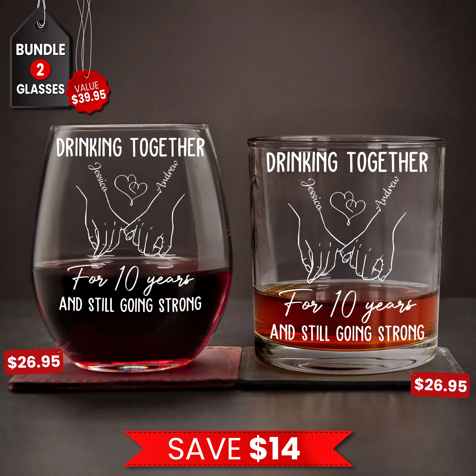 Drinking Together Still Going Strong - Personalized Whiskey Glass And Wine Glass Set - Image 2