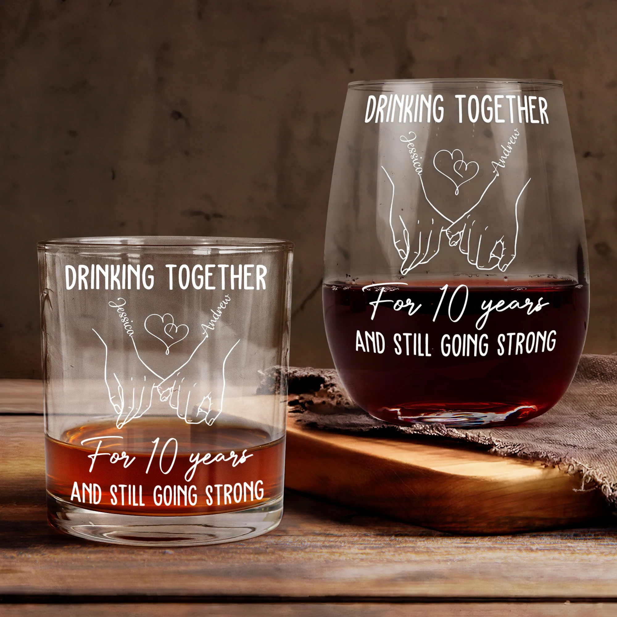 Drinking Together Still Going Strong - Personalized Whiskey Glass And Wine Glass Set - Image 3