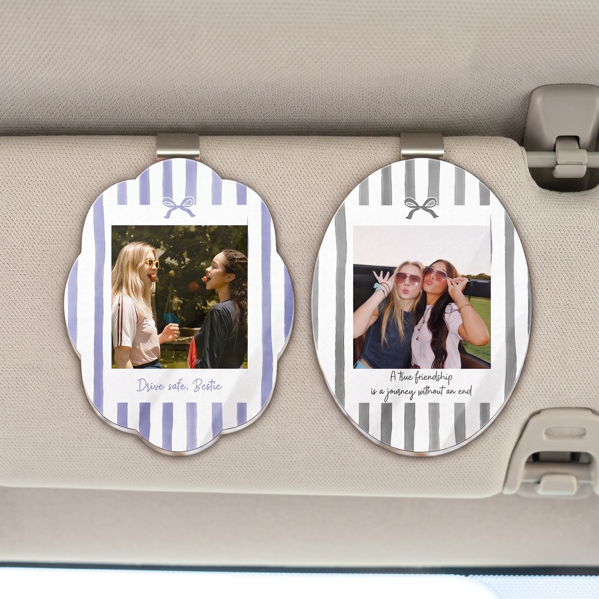 Drive Safe, Bestie - Retro Frame - Upload Friendship Photo - Personalized Car Visor Clip - Image 2