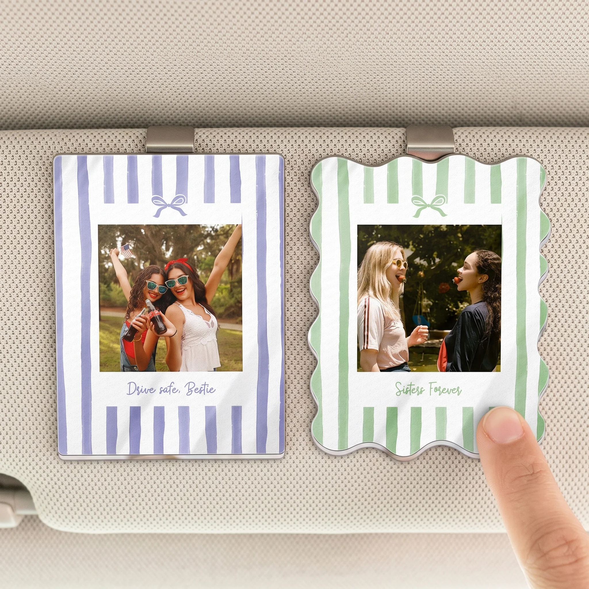 Drive Safe, Bestie - Retro Frame - Upload Friendship Photo - Personalized Car Visor Clip - Image 4