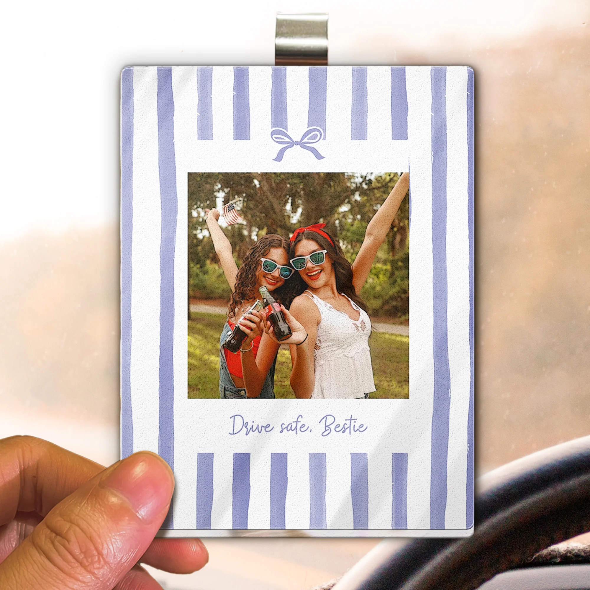 Drive Safe, Bestie - Retro Frame - Upload Friendship Photo - Personalized Car Visor Clip - Image 7