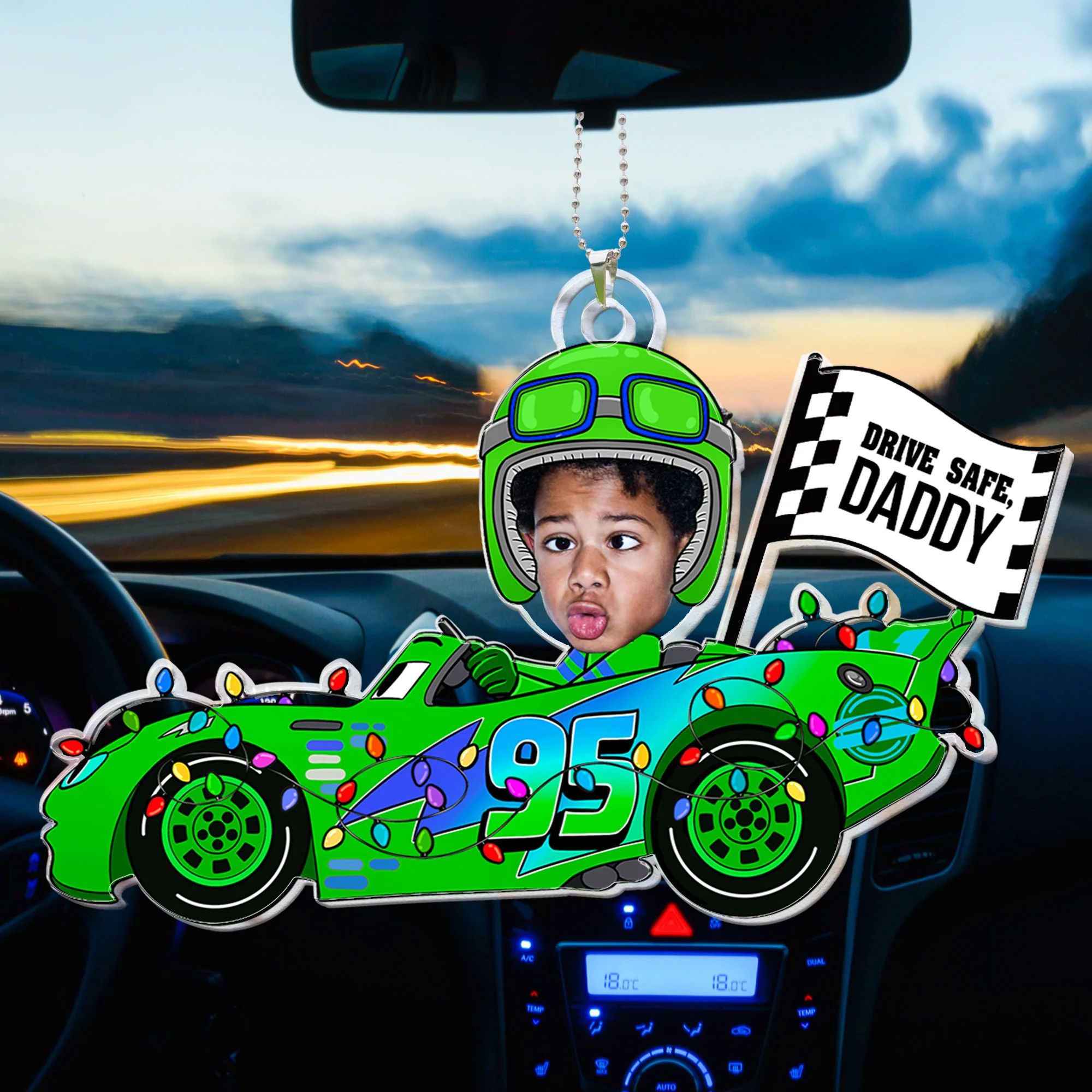 Drive Safe Daddy Custom Face Kid - Personalized Photo Rear View Mirror Accessory - Image 5