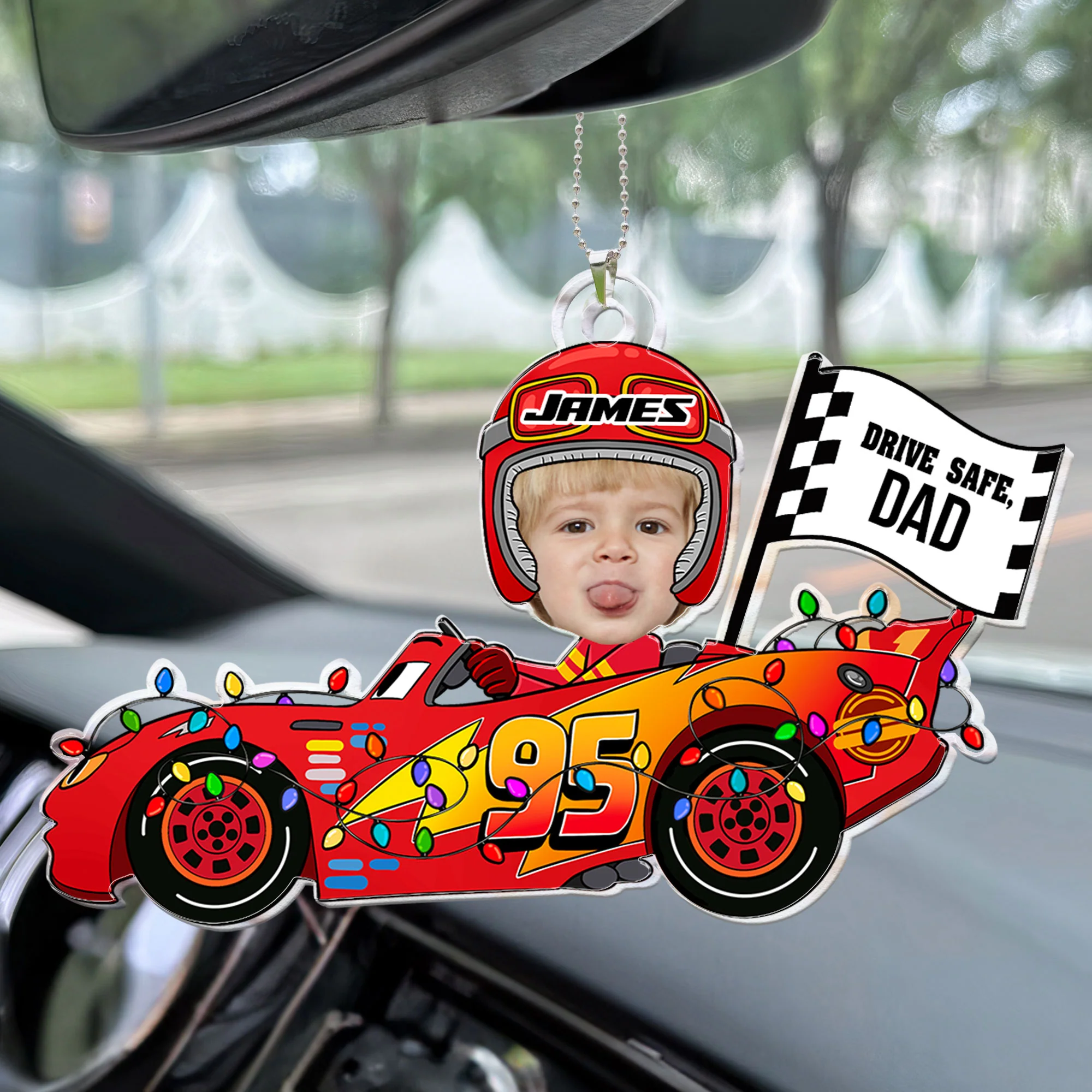 Drive Safe Daddy Custom Face Kid - Personalized Photo Rear View Mirror Accessory - Image 6
