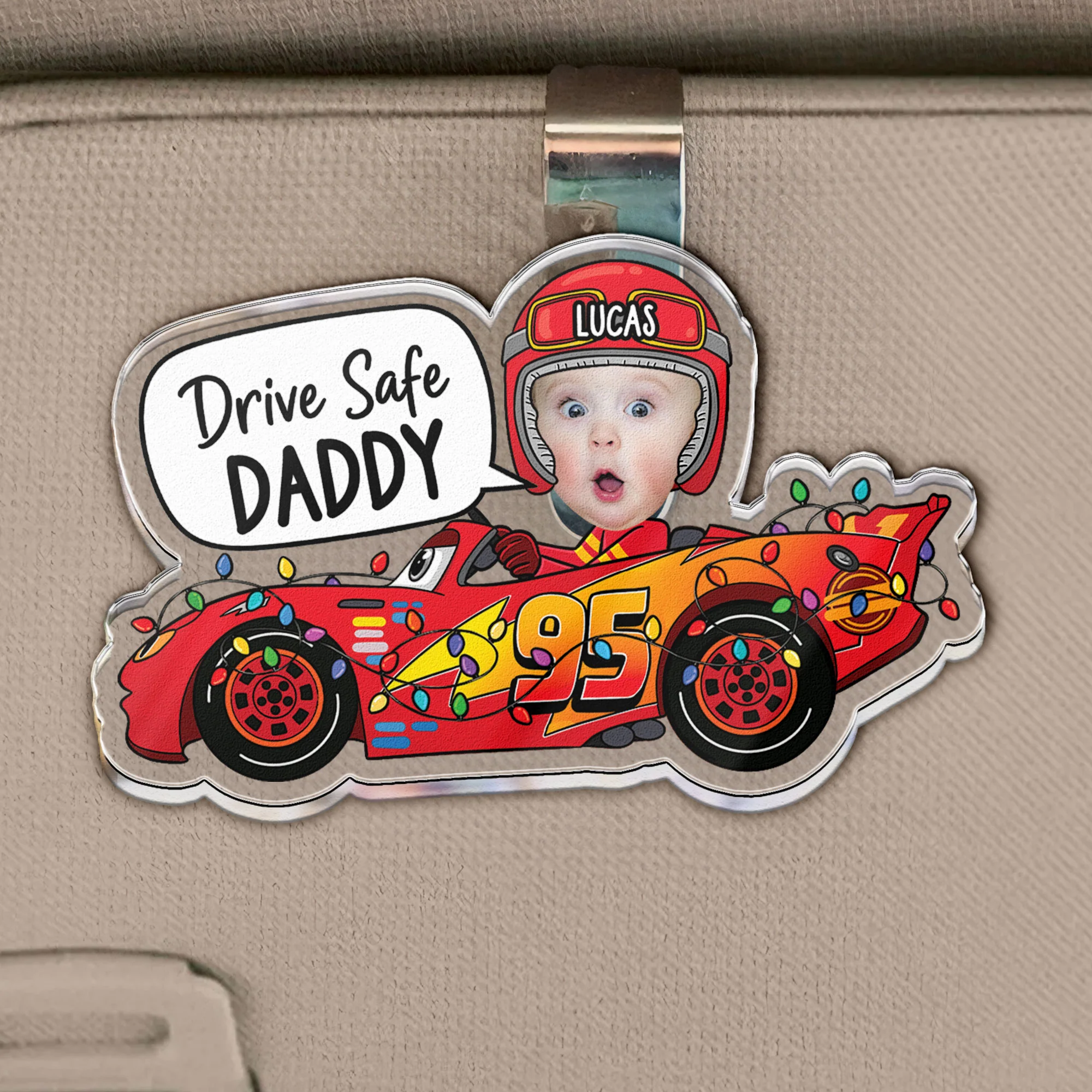 Drive Safe Daddy Custom Kid Face Father's Day Gift For Dad, Husband - Personalized Car Visor Clip - Image 2