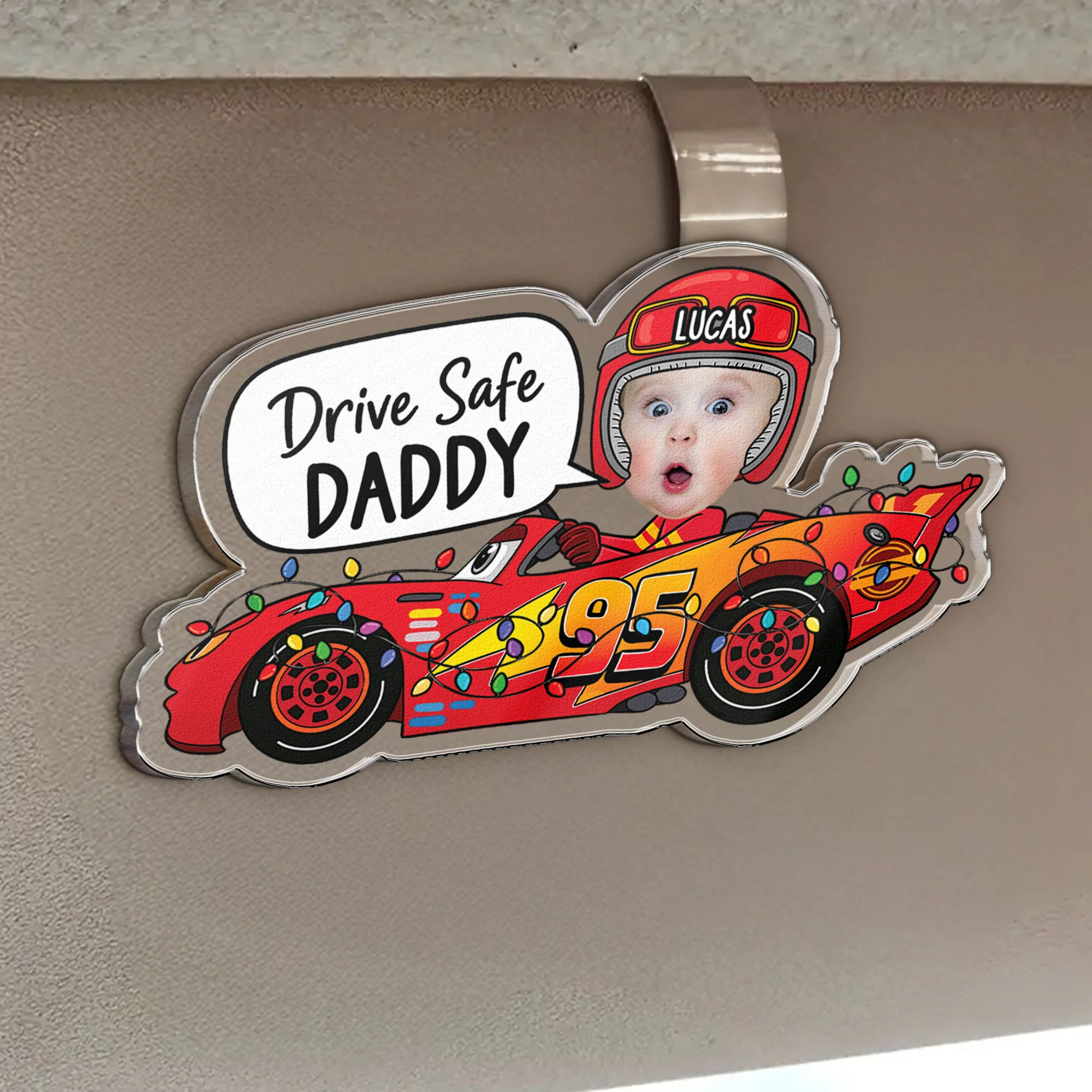 Drive Safe Daddy Custom Kid Face Father's Day Gift For Dad, Husband - Personalized Car Visor Clip - Image 4