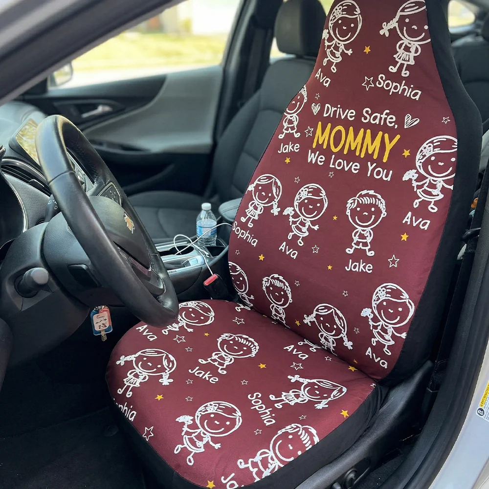 Drive Safe, Daddy, Grandpa, Mommy, Grandma With Cute Kids - Personalized Car Seat Cover - Image 2