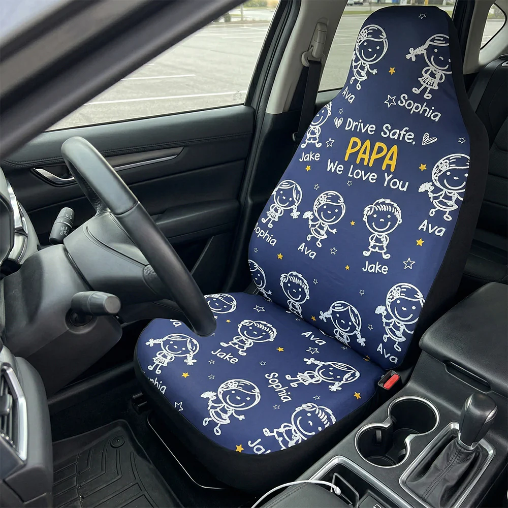 Drive Safe, Daddy, Grandpa, Mommy, Grandma With Cute Kids - Personalized Car Seat Cover - Image 3