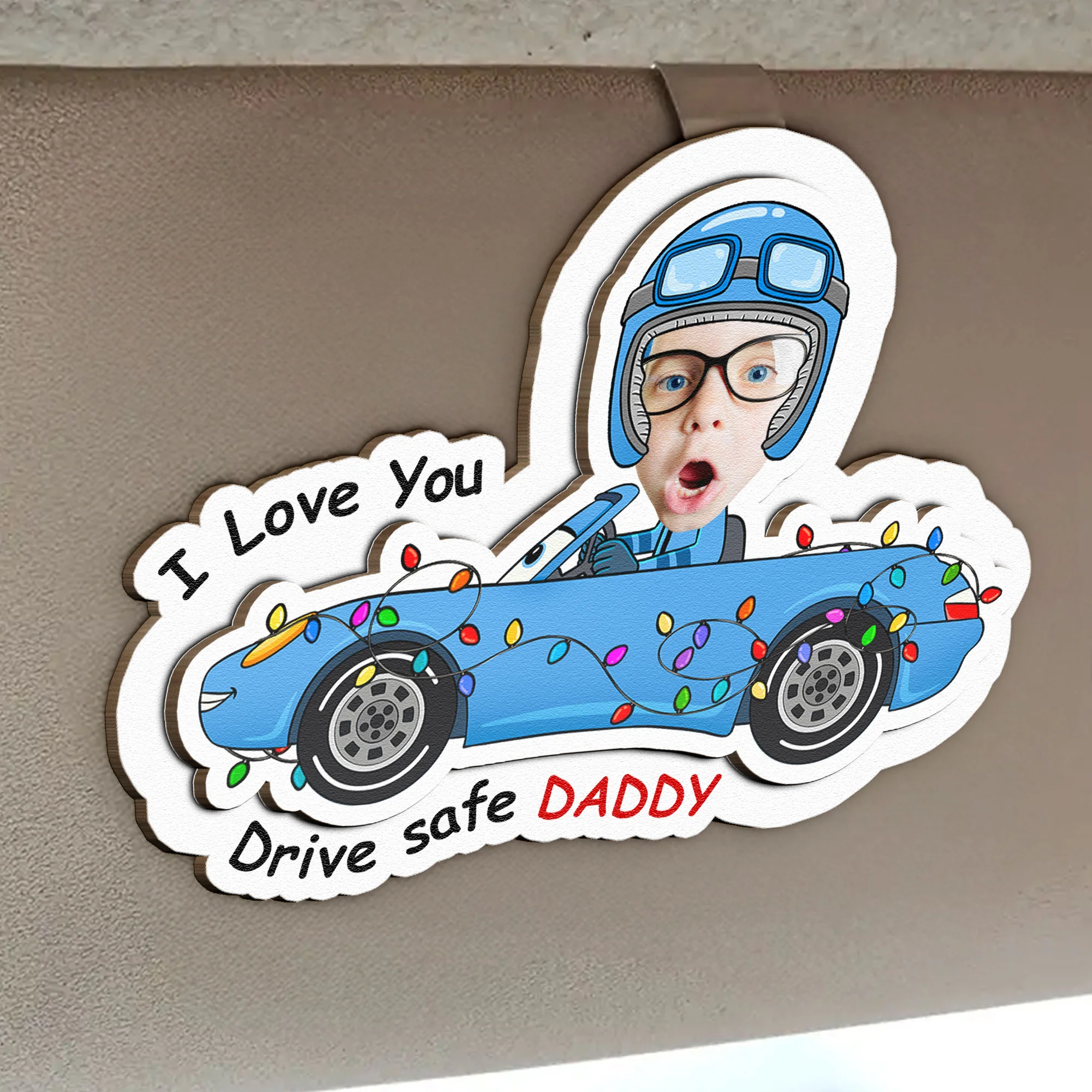 Drive Safe Daddy I Love You - Personalized Wooden Photo Car Visor Clip - Image 2