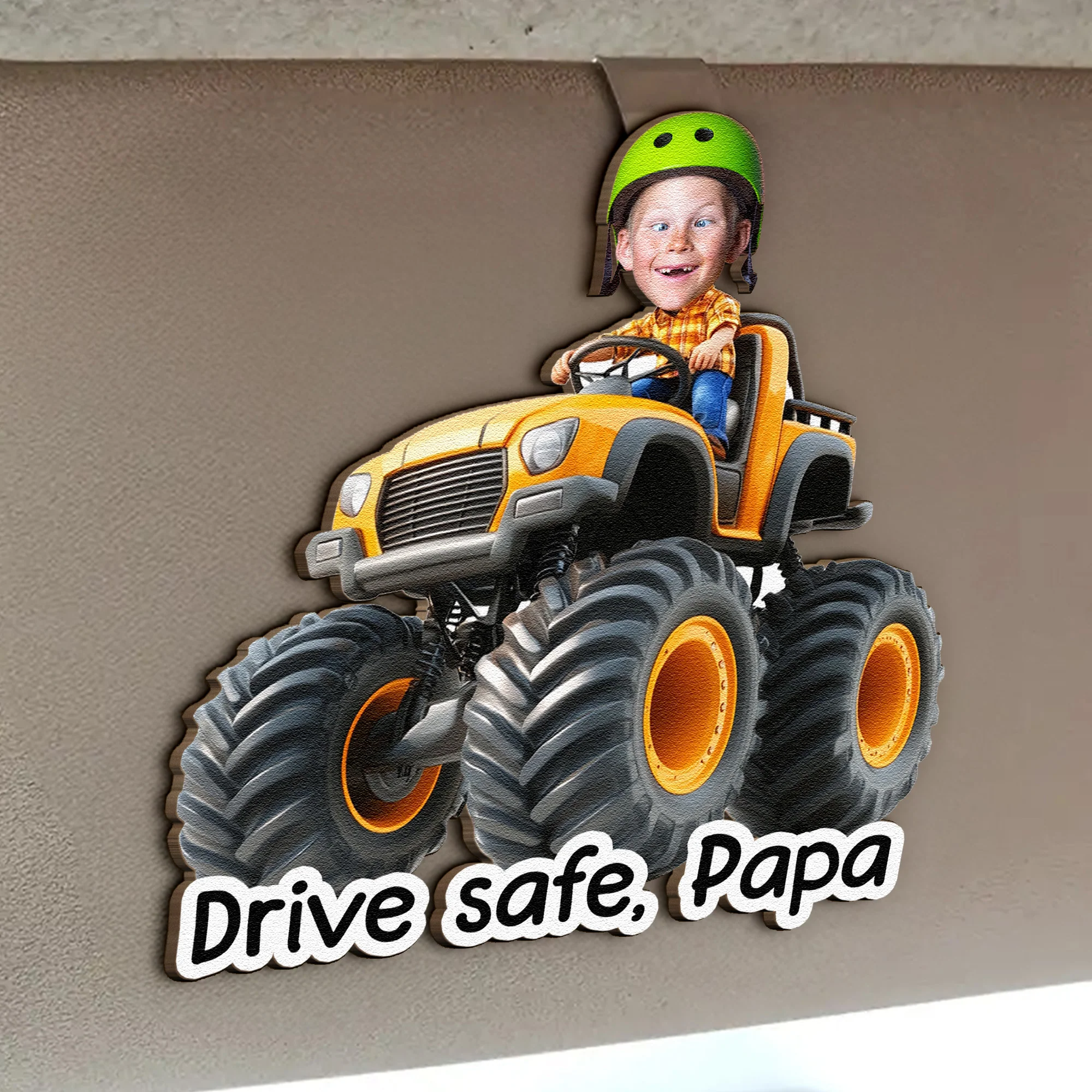 Drive Safe, Daddy, Papa, Mommy, Grandma - Custom Kids' Face Monster Truck - Personalized Car Visor Clip - Image 4