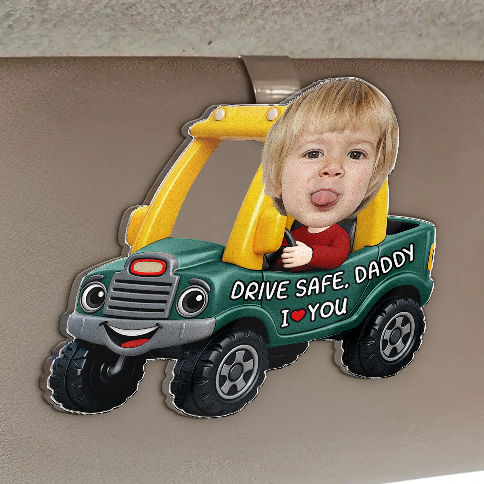 Drive Safe, Daddy, Papa, Mommy, Uncle - Upload Cute Kid's Photo - Personalized Acrylic Visor Clip - Image 4