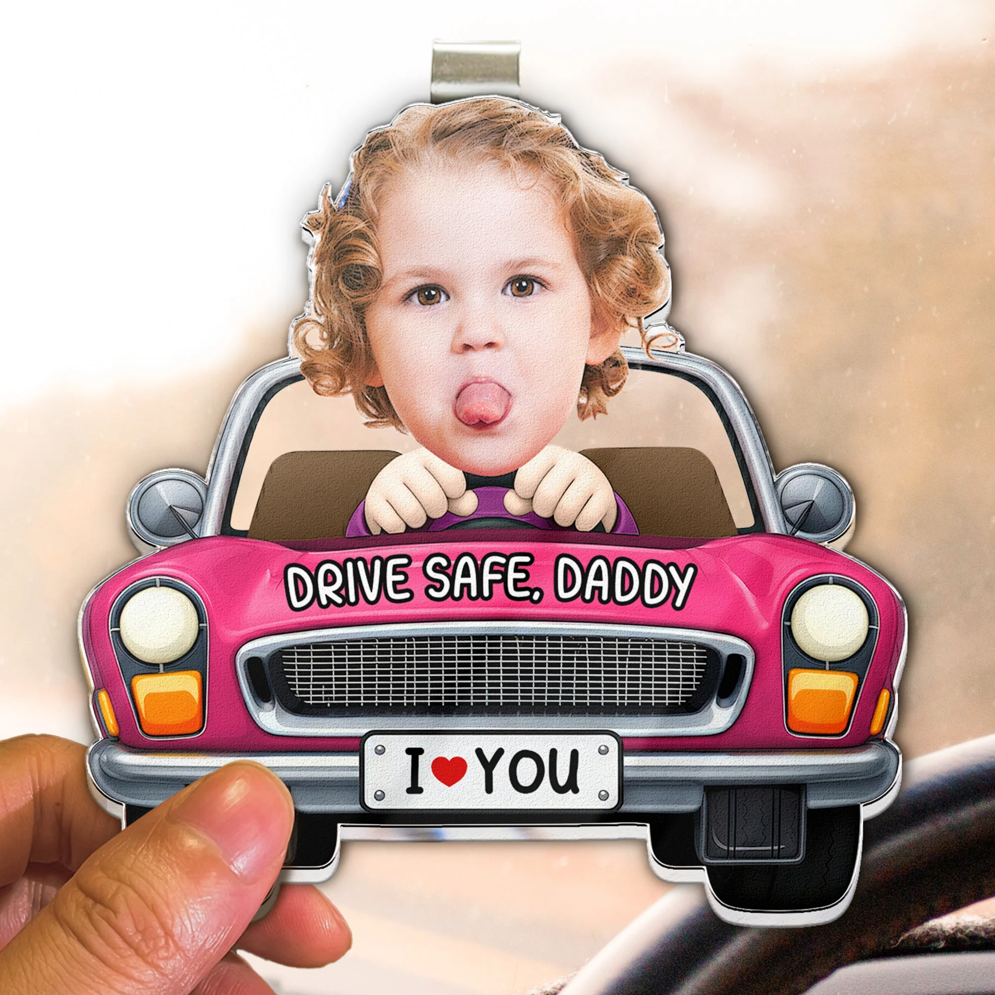 Drive Safe, Daddy, Papa, Mommy, Uncle - Upload Cute Kid's Photo - Personalized Acrylic Visor Clip - Image 5