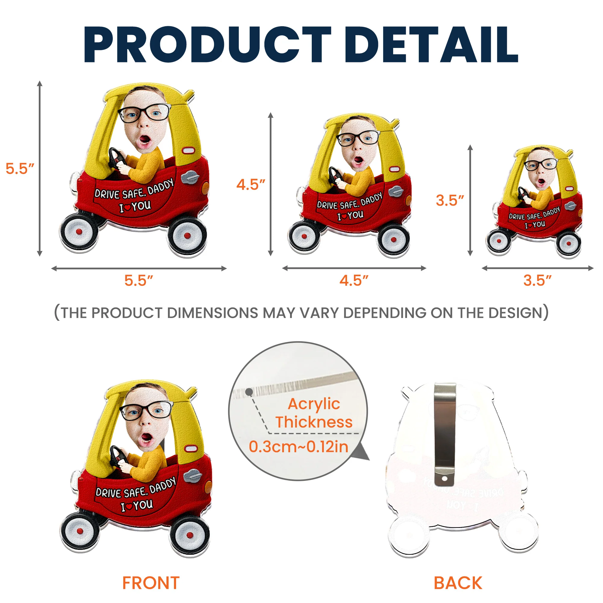 Drive Safe, Daddy, Papa, Mommy, Uncle - Upload Cute Kid's Photo - Personalized Acrylic Visor Clip - Image 6