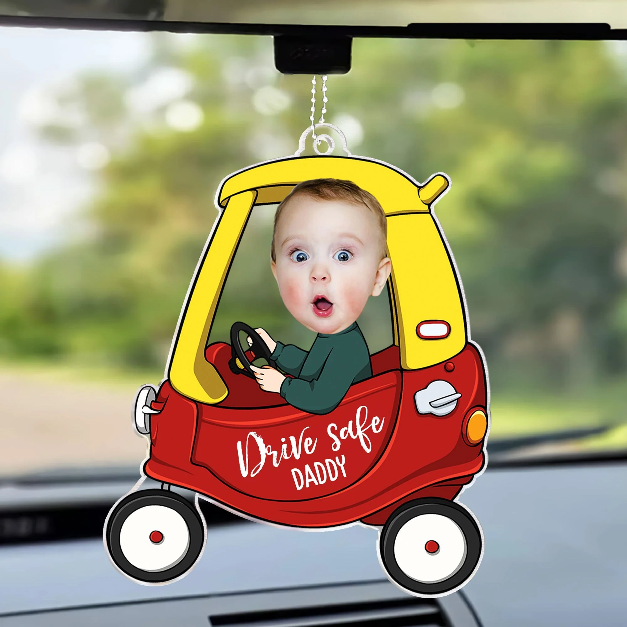 Drive Safe Daddy - Personalized Photo Rear View Mirror Accessory - Image 4