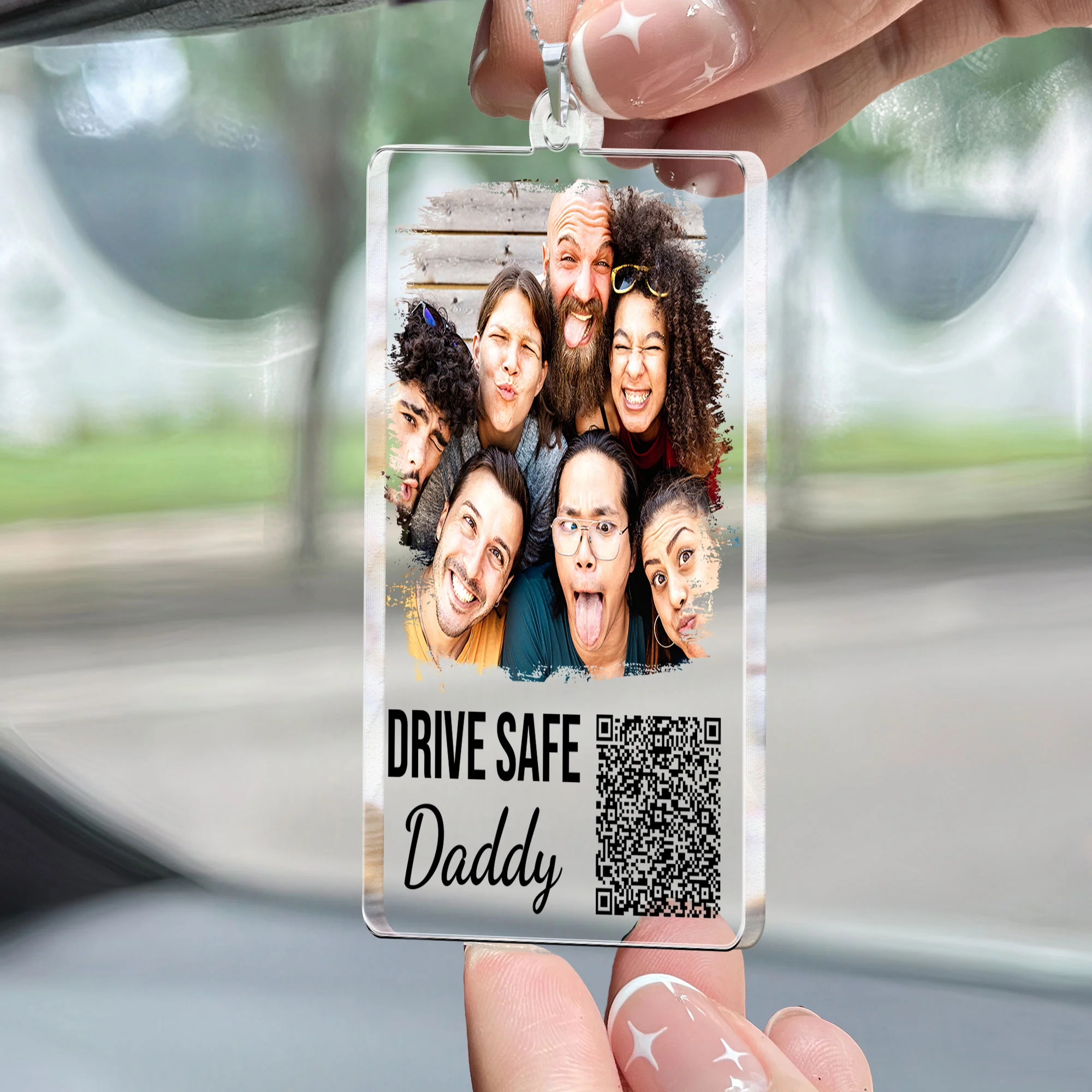 Drive Safe Daddy Qr Message - Personalized Photo Rear View Mirror Accessory - Image 2