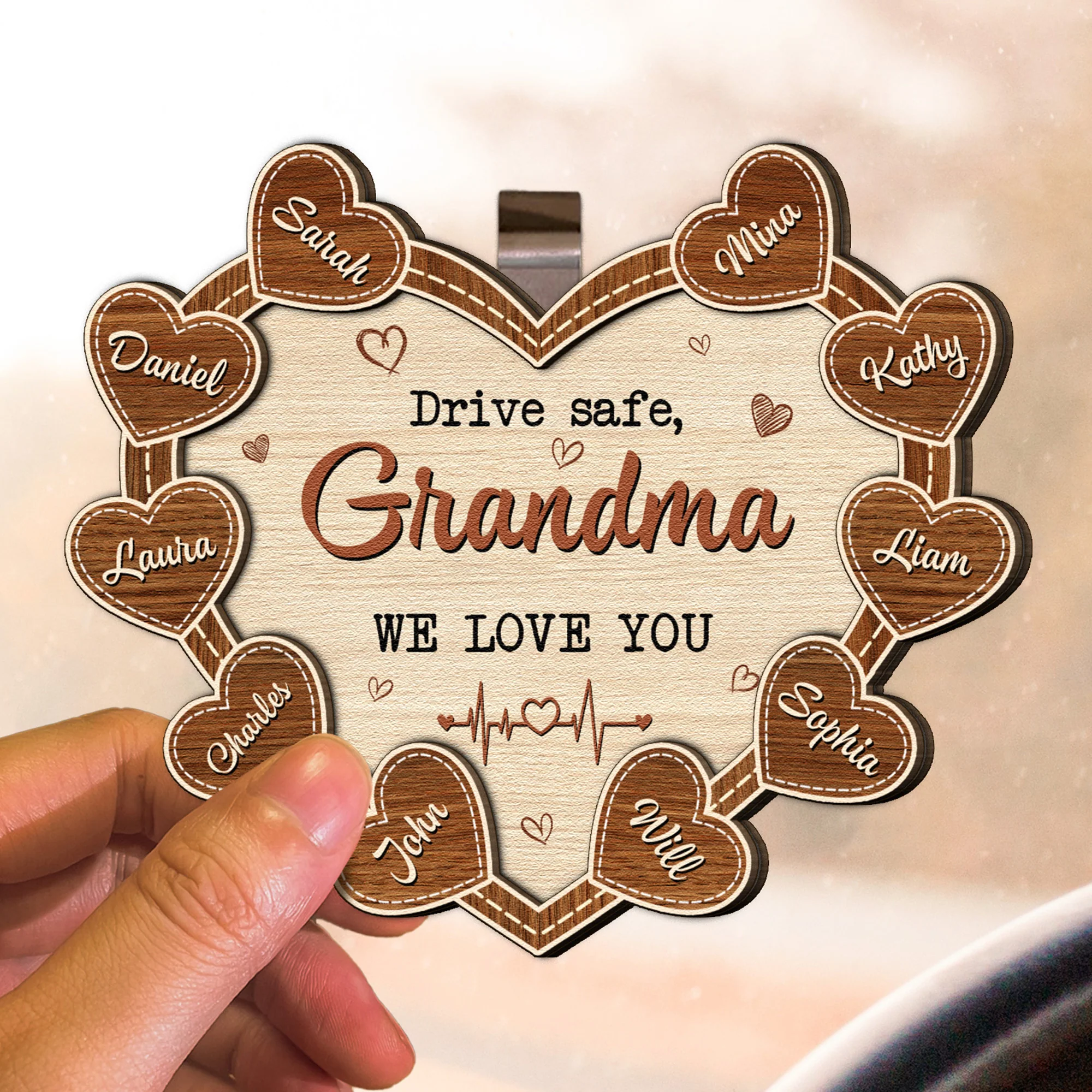 Drive Safe, Grandma We Love You - Personalized Wooden Car Visor Clip - Image 2