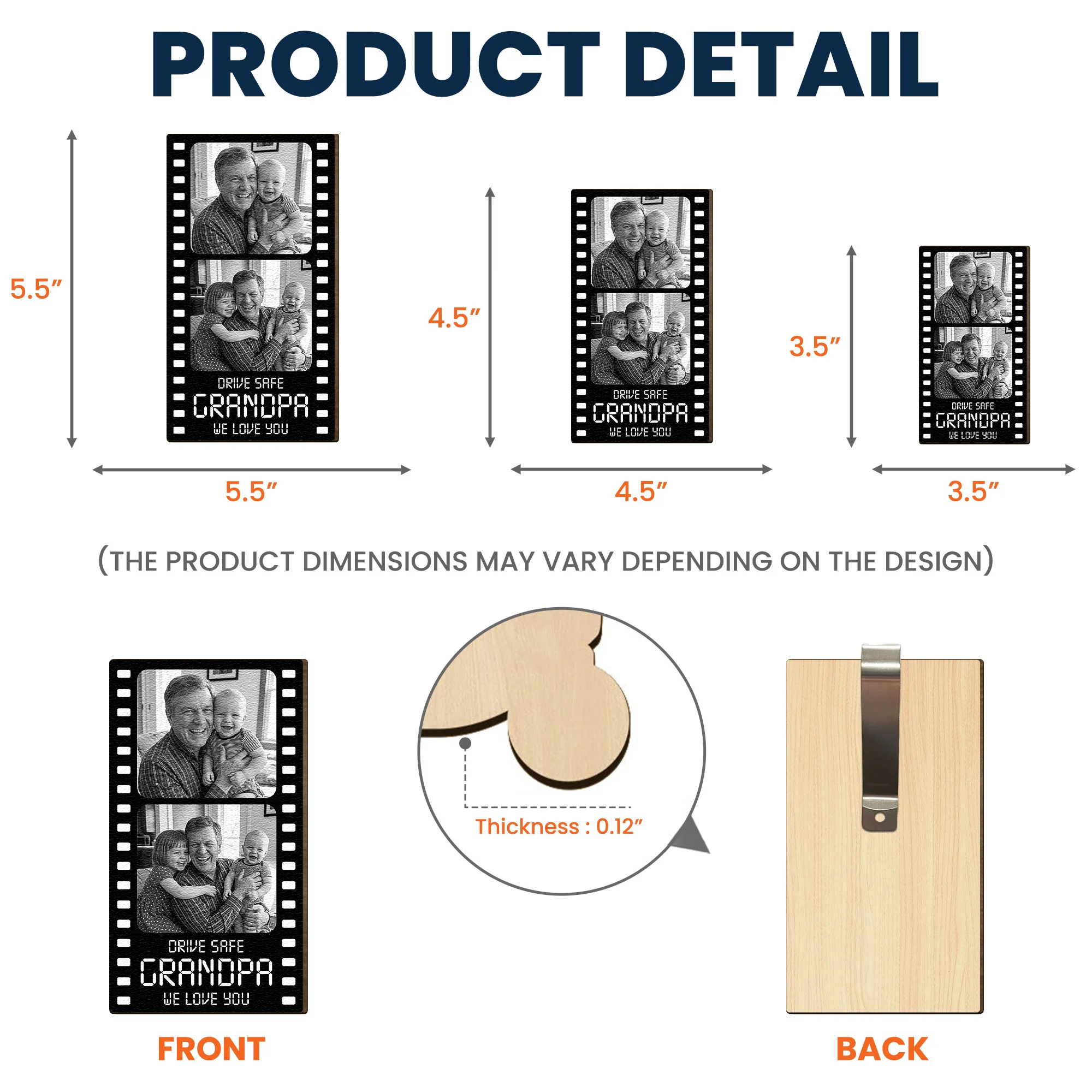 Drive Safe Grandpa We Love You Film Strip - Personalized Wooden Photo Car Visor Clip - Image 5