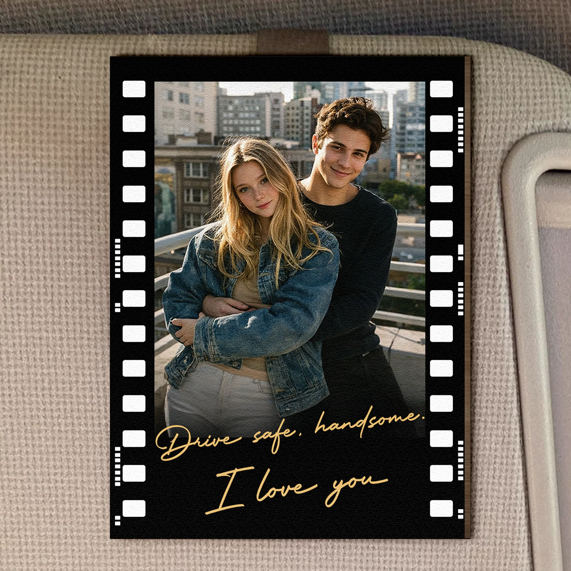 Drive Safe Handsome I Love You Gift For Him, Her - Personalized Wooden Photo Car Visor Clip - Image 2