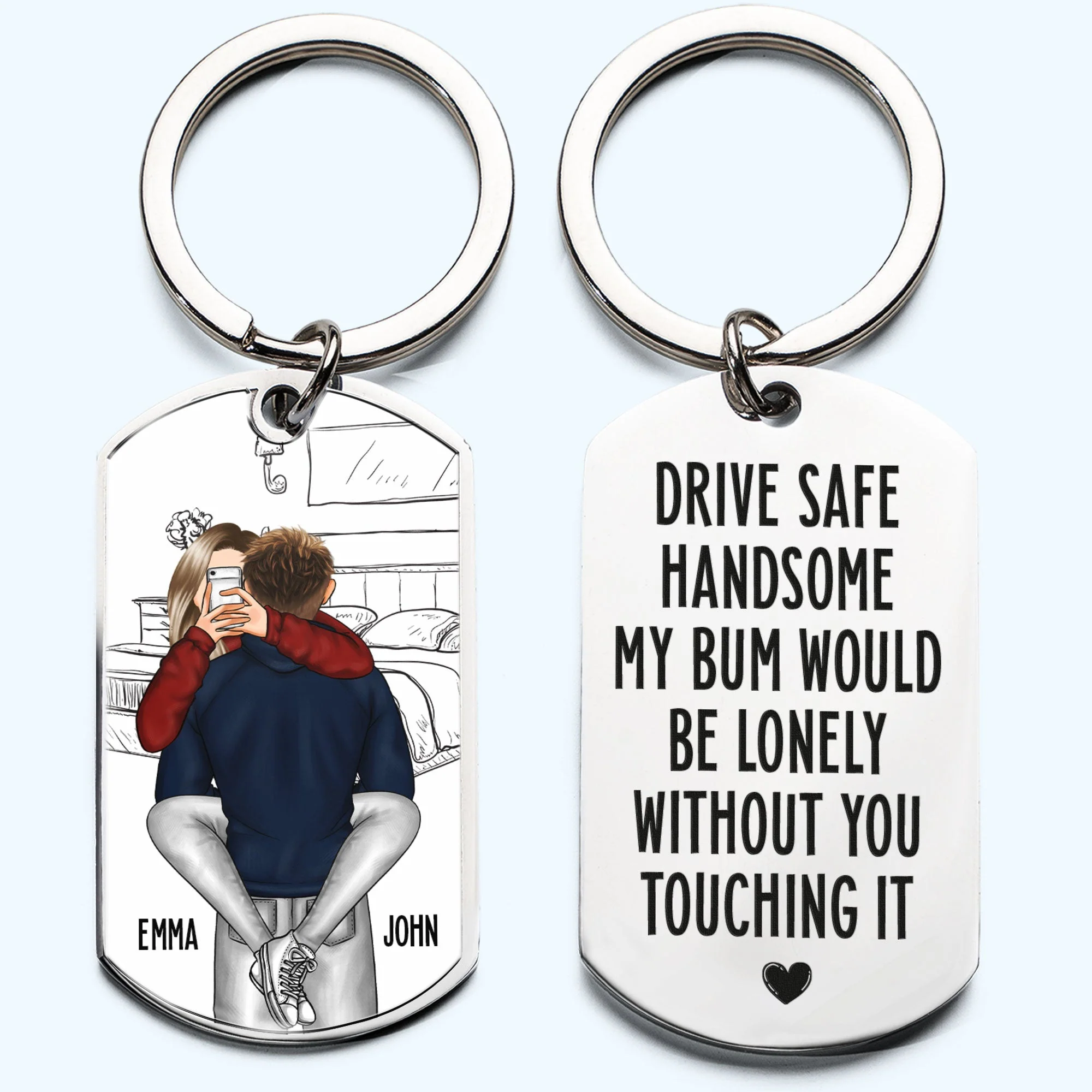 Drive Safe Handsome - Personalized Stainless Steel Keychain - Image 2