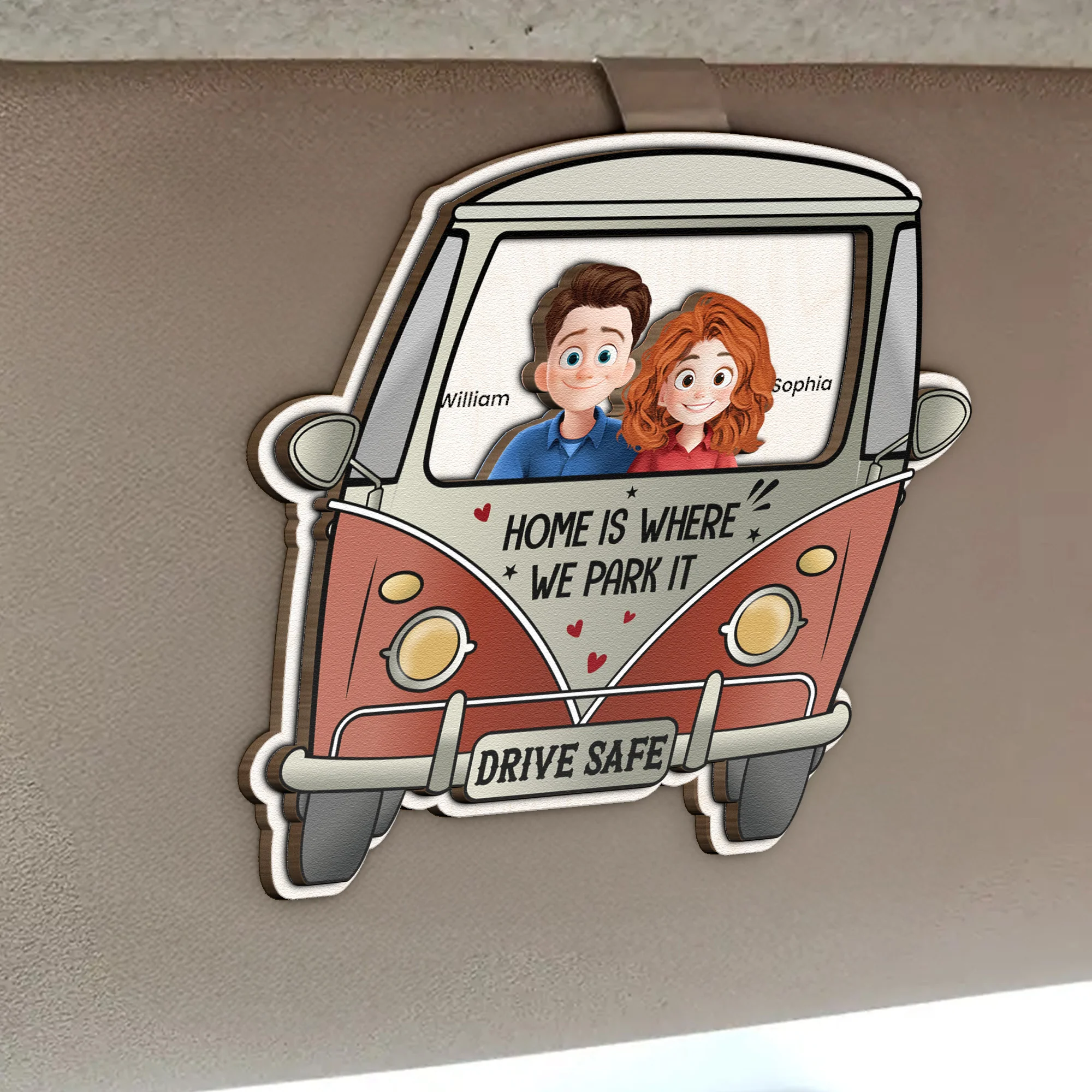 Drive Safe Home Is Where We Park It - Personalized Wooden Car Visor Clip - Image 2
