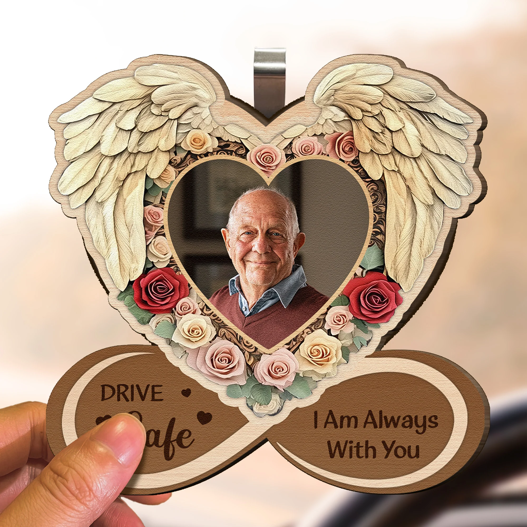 Drive Safe I Am Always With You - Personalized Wooden Photo Car Visor Clip - Image 4