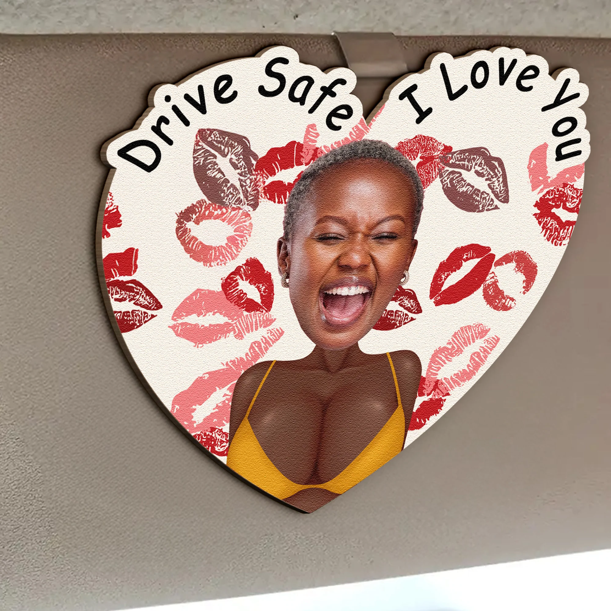 Drive Safe I F^Cking Love You - Funny Gifts For Him - Personalized Wooden Photo Car Visor Clip - Image 2