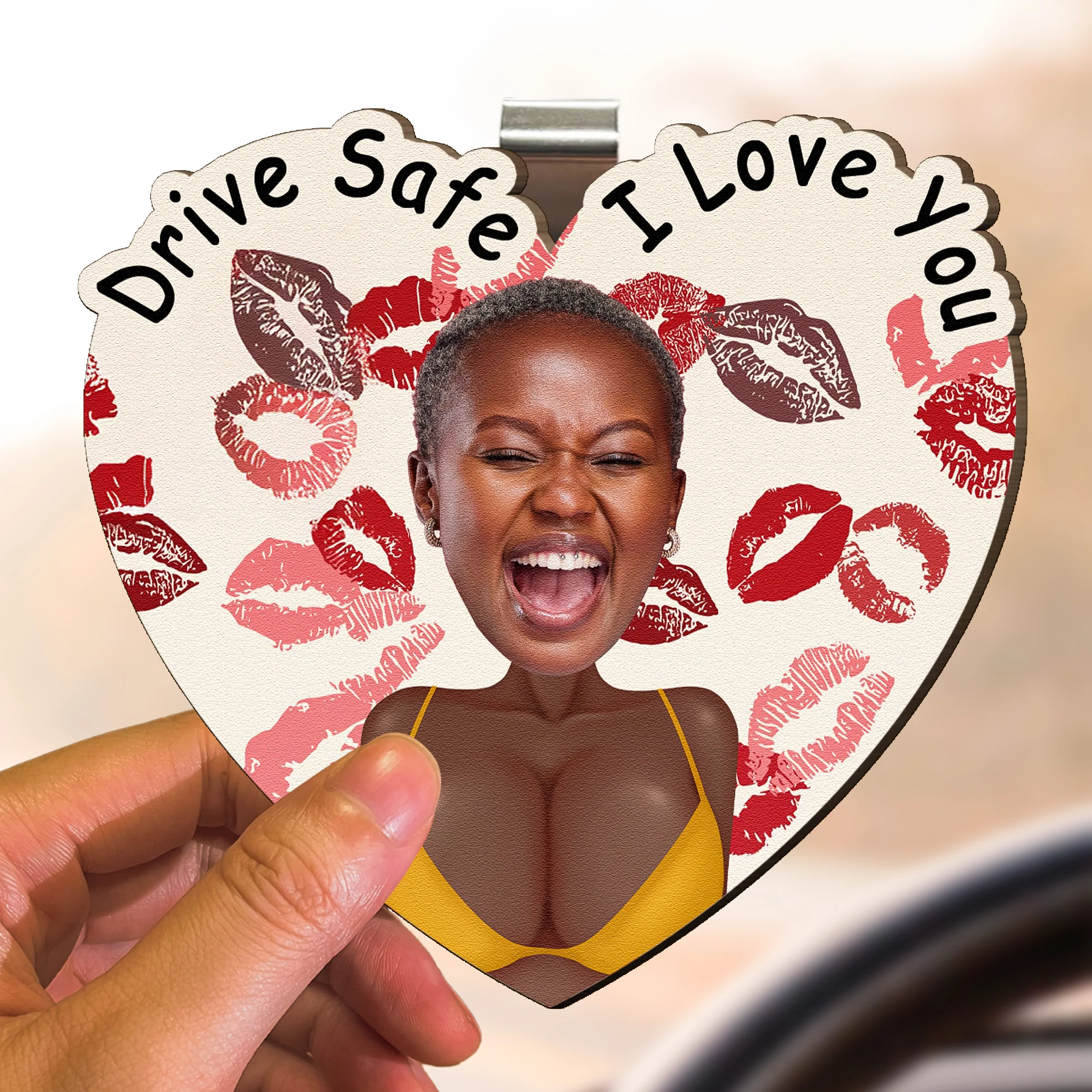 Drive Safe I F^Cking Love You - Funny Gifts For Him - Personalized Wooden Photo Car Visor Clip - Image 4