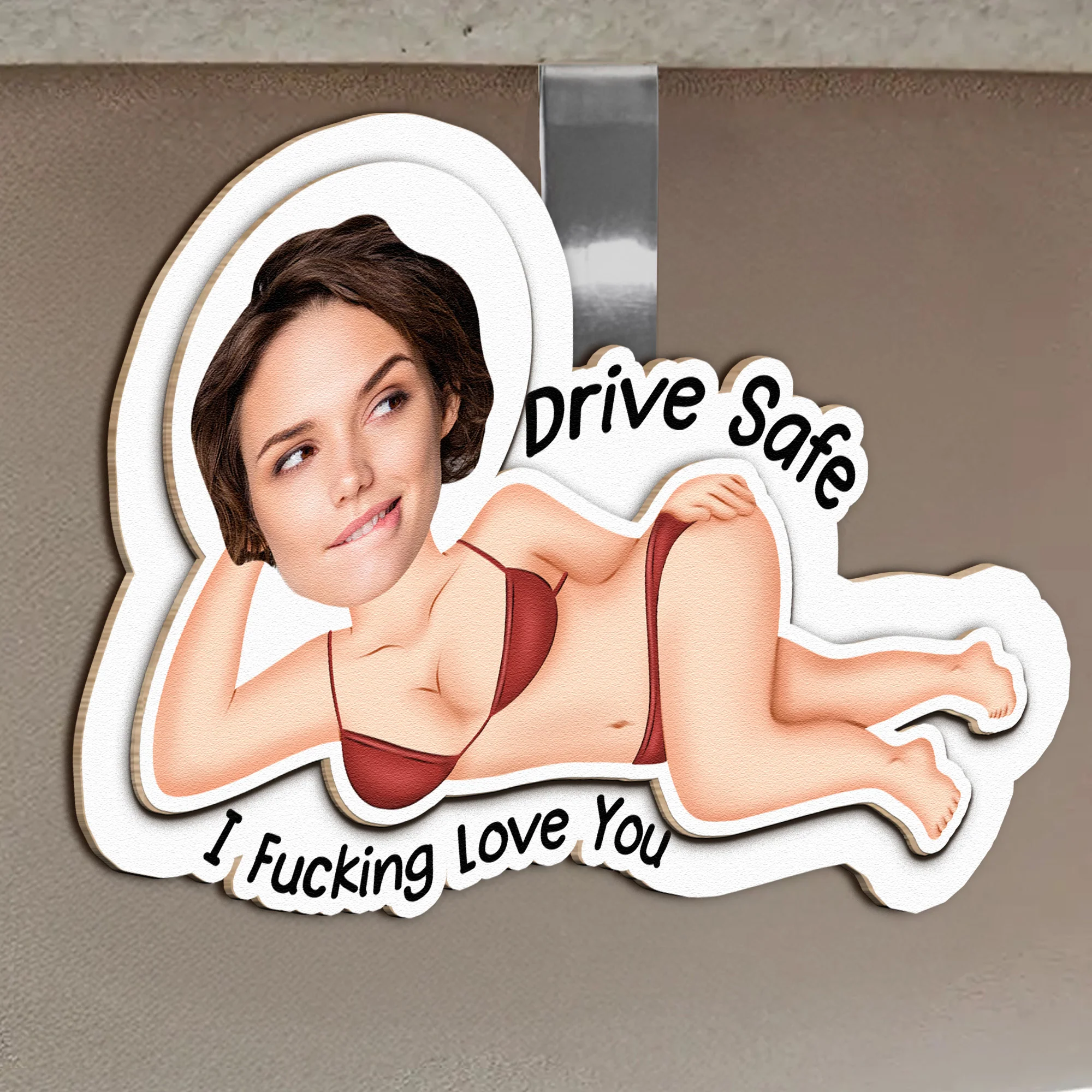 Drive Safe I F*cking Love You - Funny Gifts For Husband, Wife - Personalized Wooden Photo Car Visor Clip - Gift For Husband - Image 4