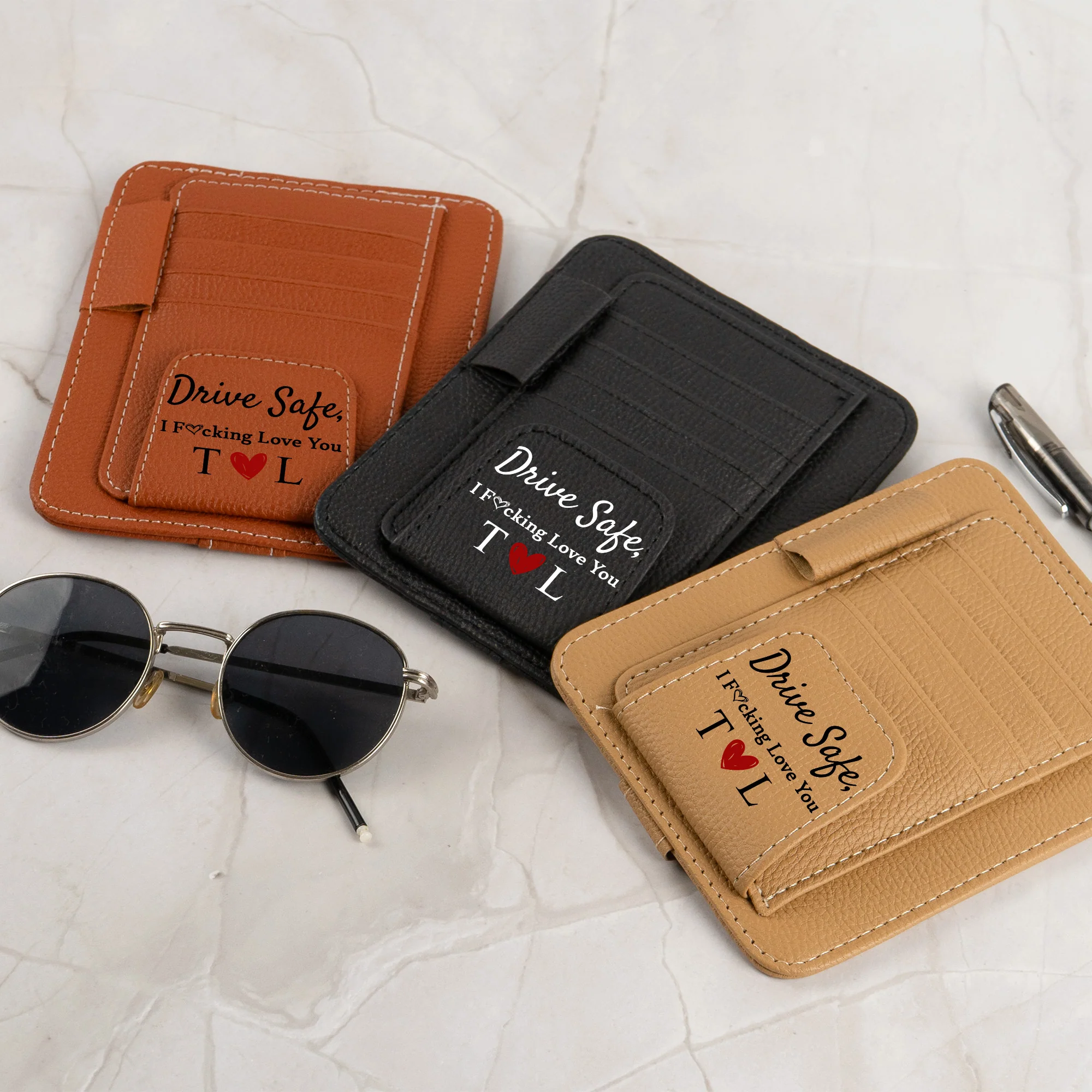 Drive Safe I F@cking Love You - Personalized Leather Car Visor Organizer - Image 4