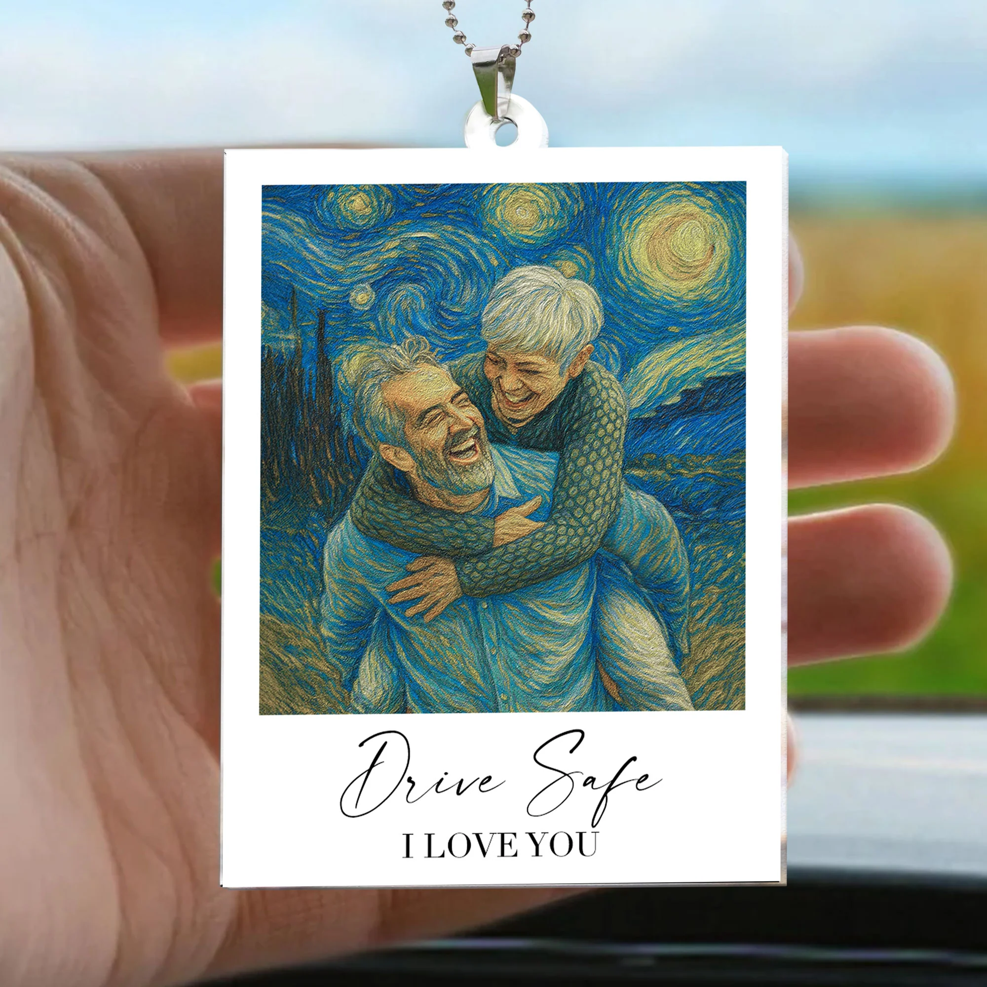 Drive Safe I Love You Van Gogh Art - Personalized Photo Rear View Mirror Accessory - Image 4