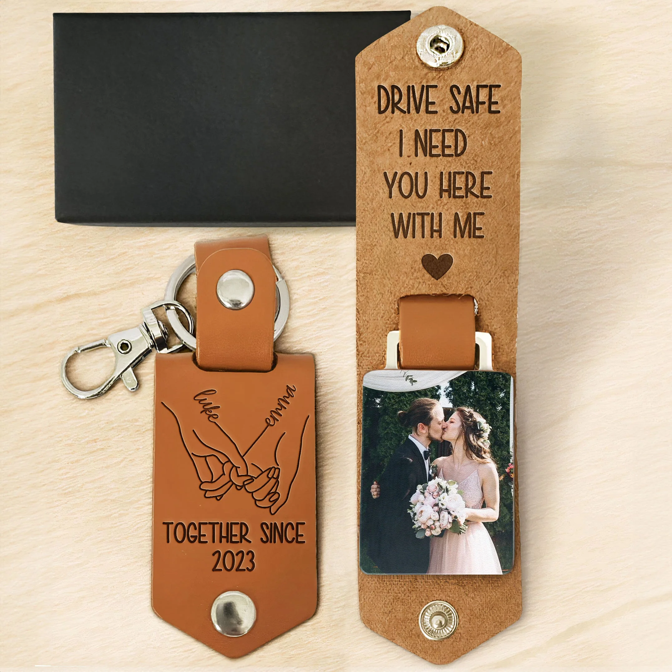 Drive Safe I Need You Wedding Gift - Personalized Leather Photo Keychain - Image 4