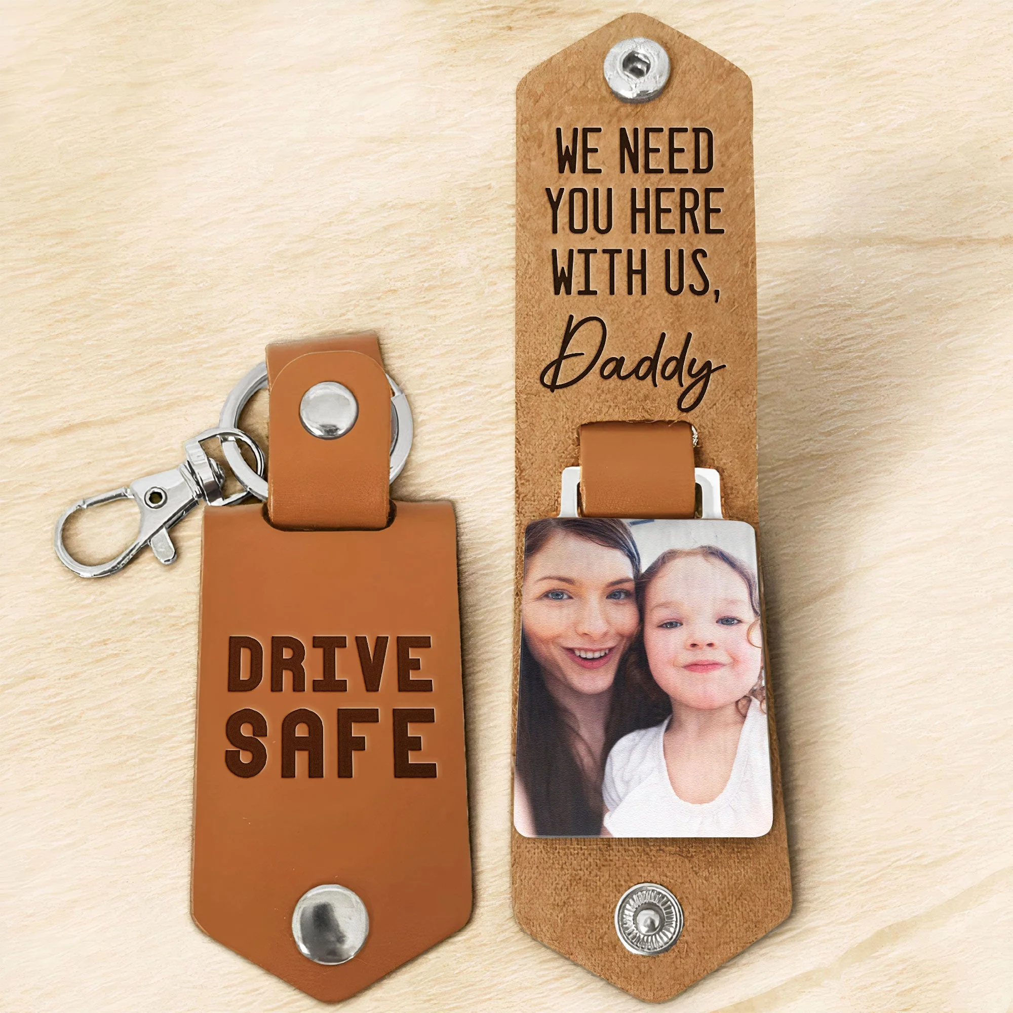 Drive Safe - Personalized Leather Photo Keychain - Birthday Gifts For Men, Husband, Him - Image 3