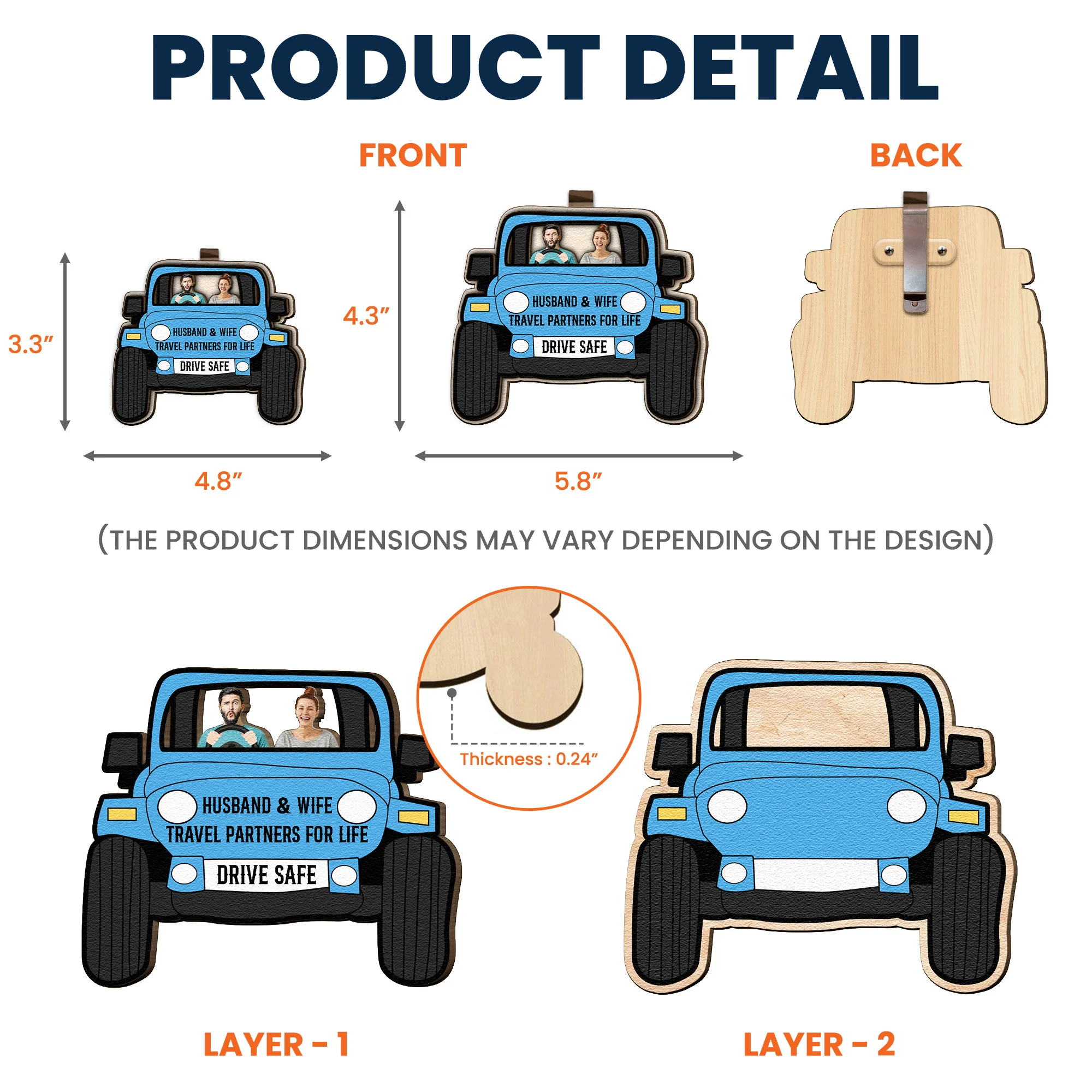 Drive Safe Travel Lovers - Personalized Wooden Photo Car Visor Clip - Image 5