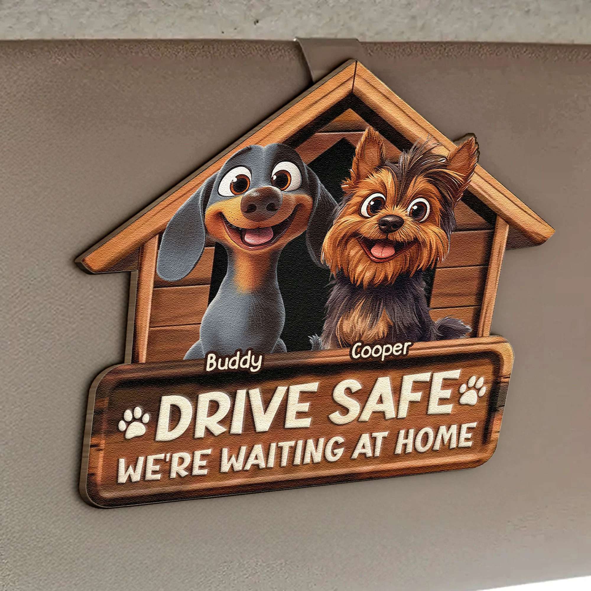 Drive Safe We're Waiting At Home - Personalized Wooden Car Visor Clip - Image 2