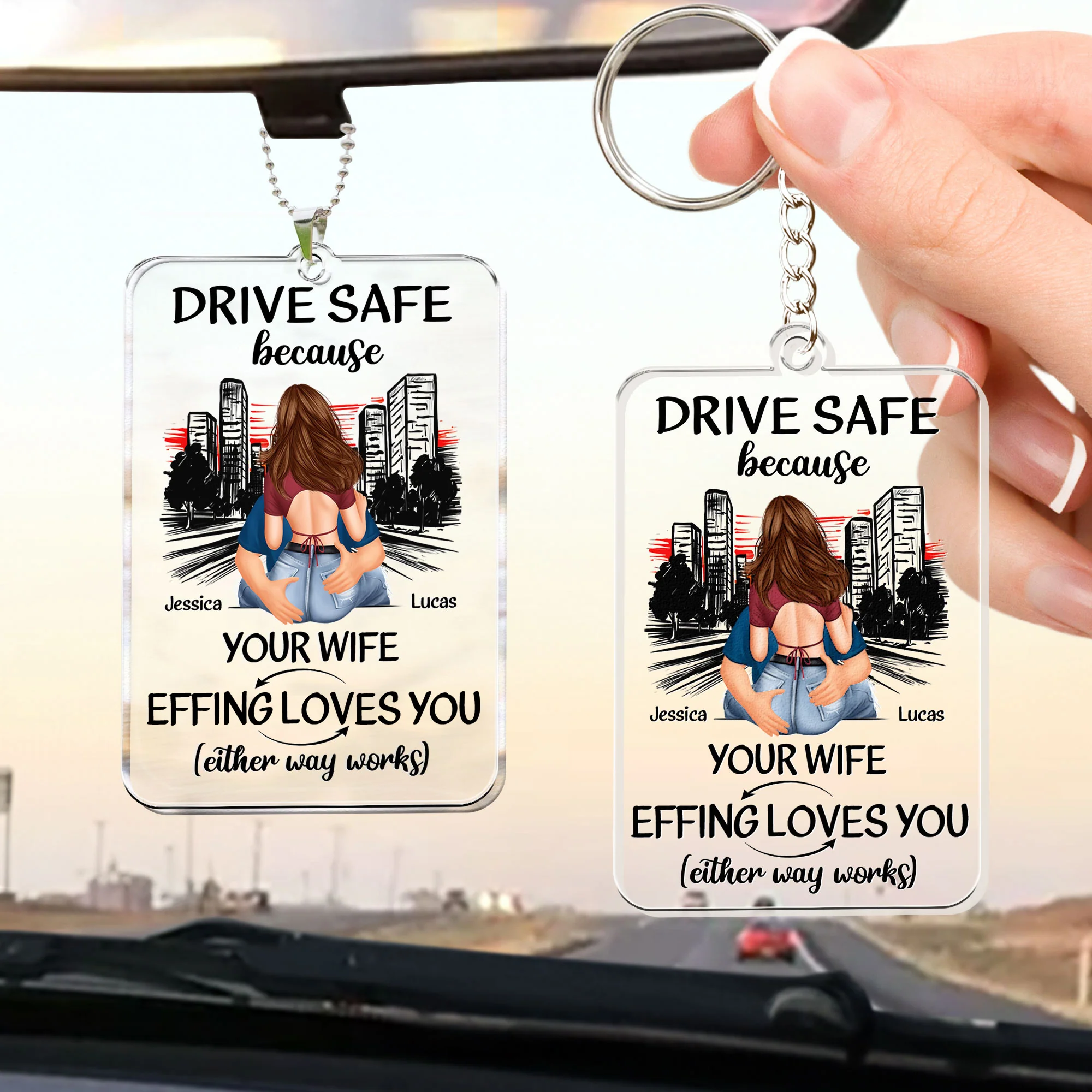 Drive Safe Your Wife Effing Loves You - Personalized Rear View Mirror Accessory - Image 2
