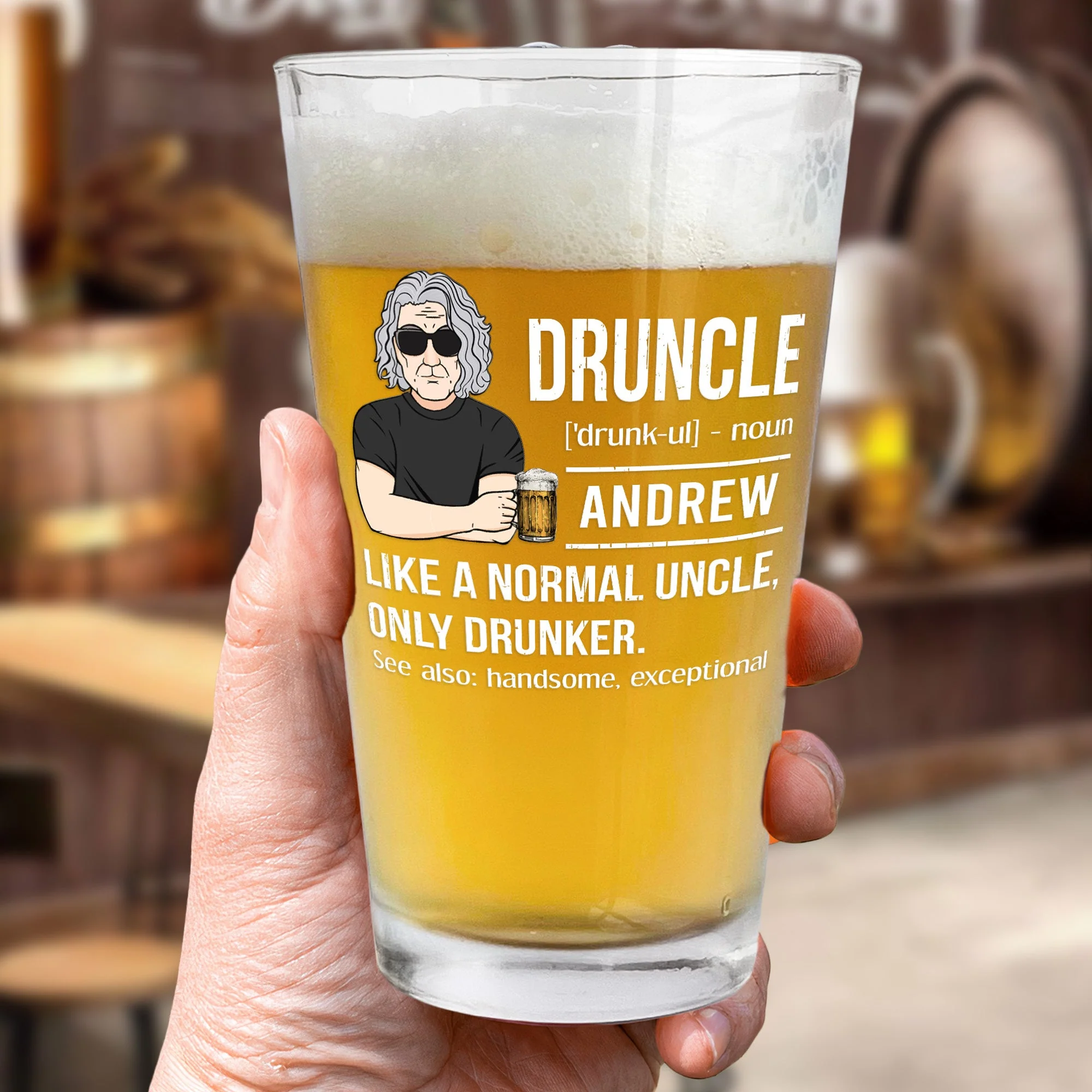 Druncle Like A Normal Uncle Funny - Personalized Beer Glass - Image 2