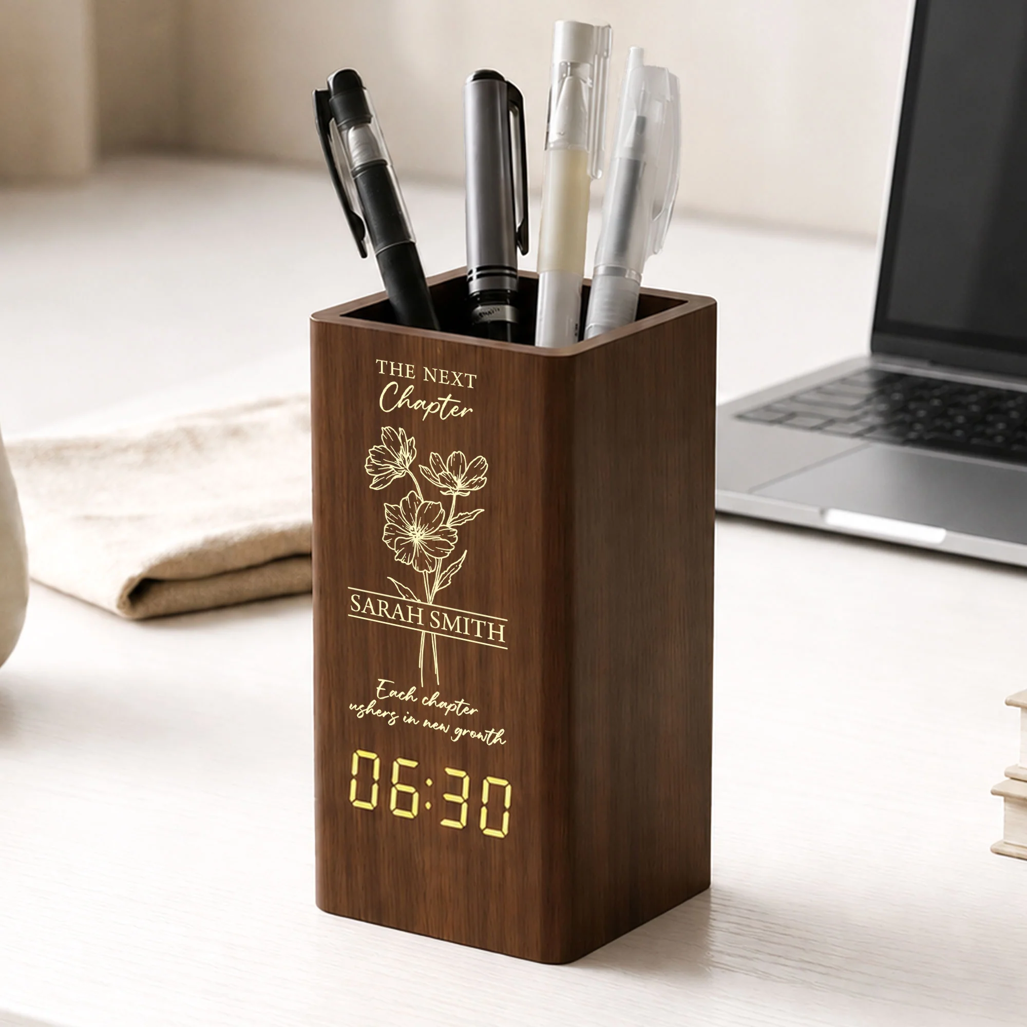Each Chapter Ushers In New Growth - Personalized Pen Holder With Clock - Image 2