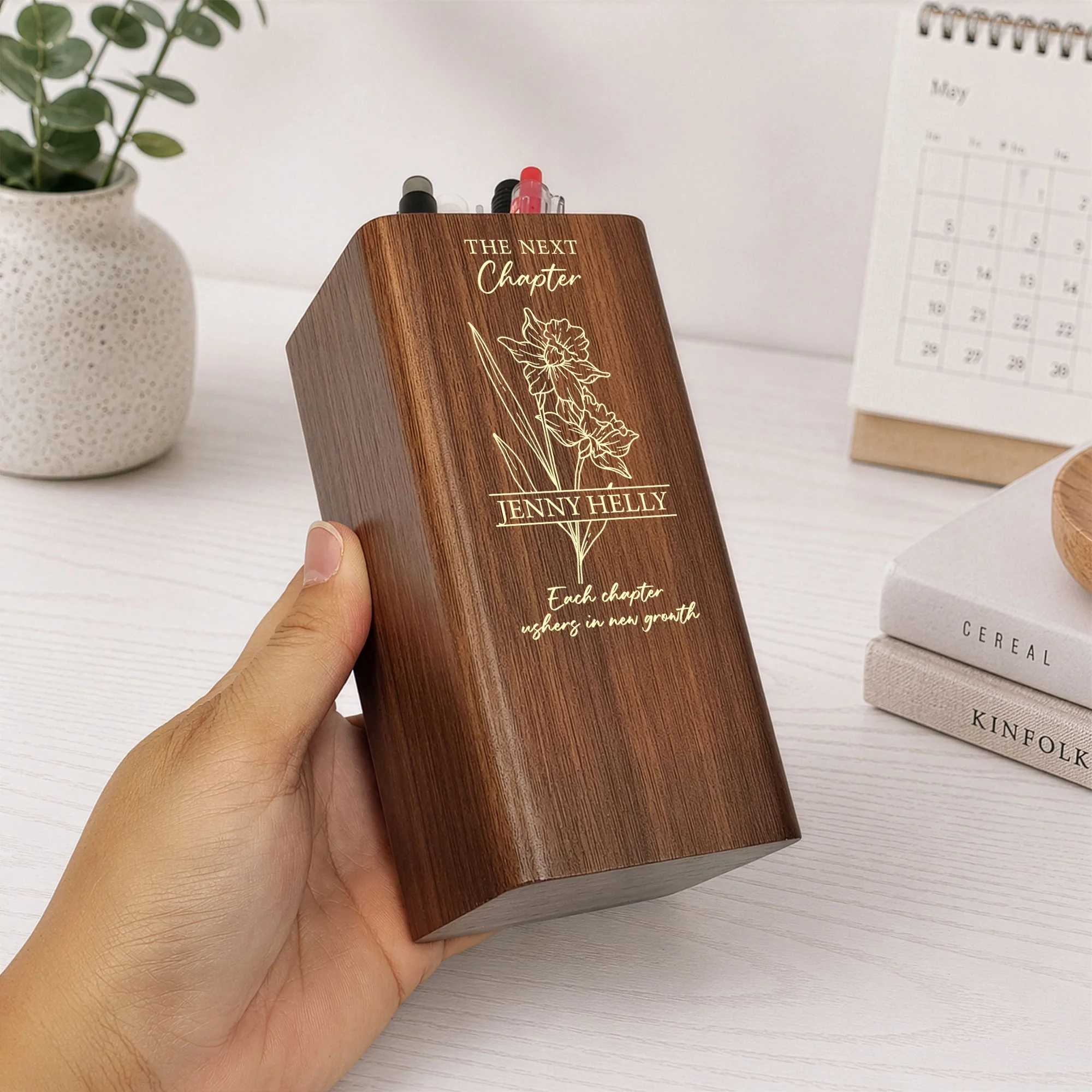 Each Chapter Ushers In New Growth - Personalized Pen Holder With Clock - Image 4