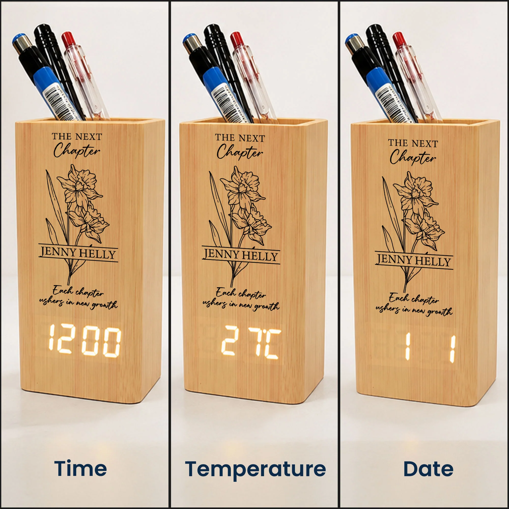 Each Chapter Ushers In New Growth - Personalized Pen Holder With Clock - Image 5