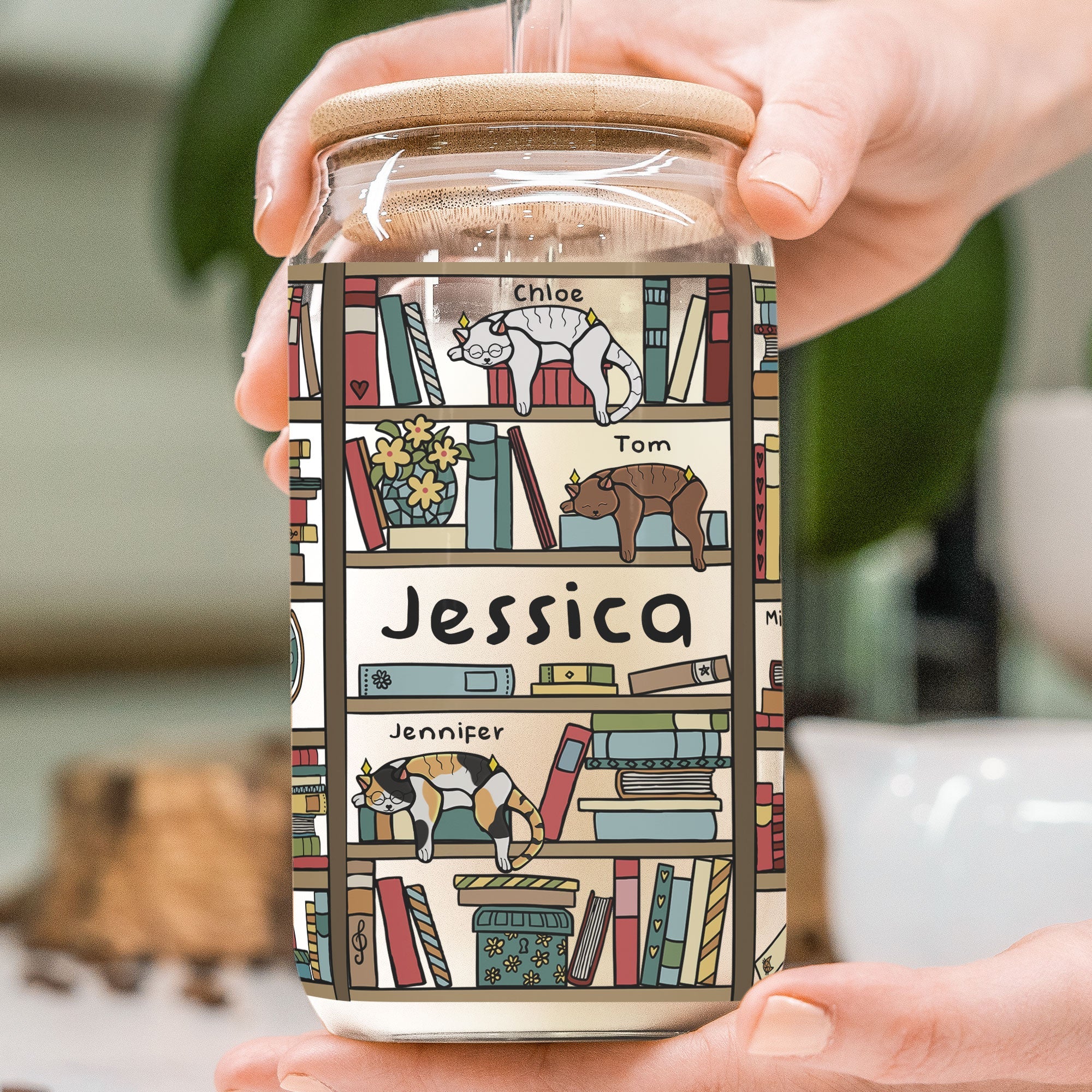 Easily Distracted By Cats And Books - Personalized Clear Glass Cup - Image 2