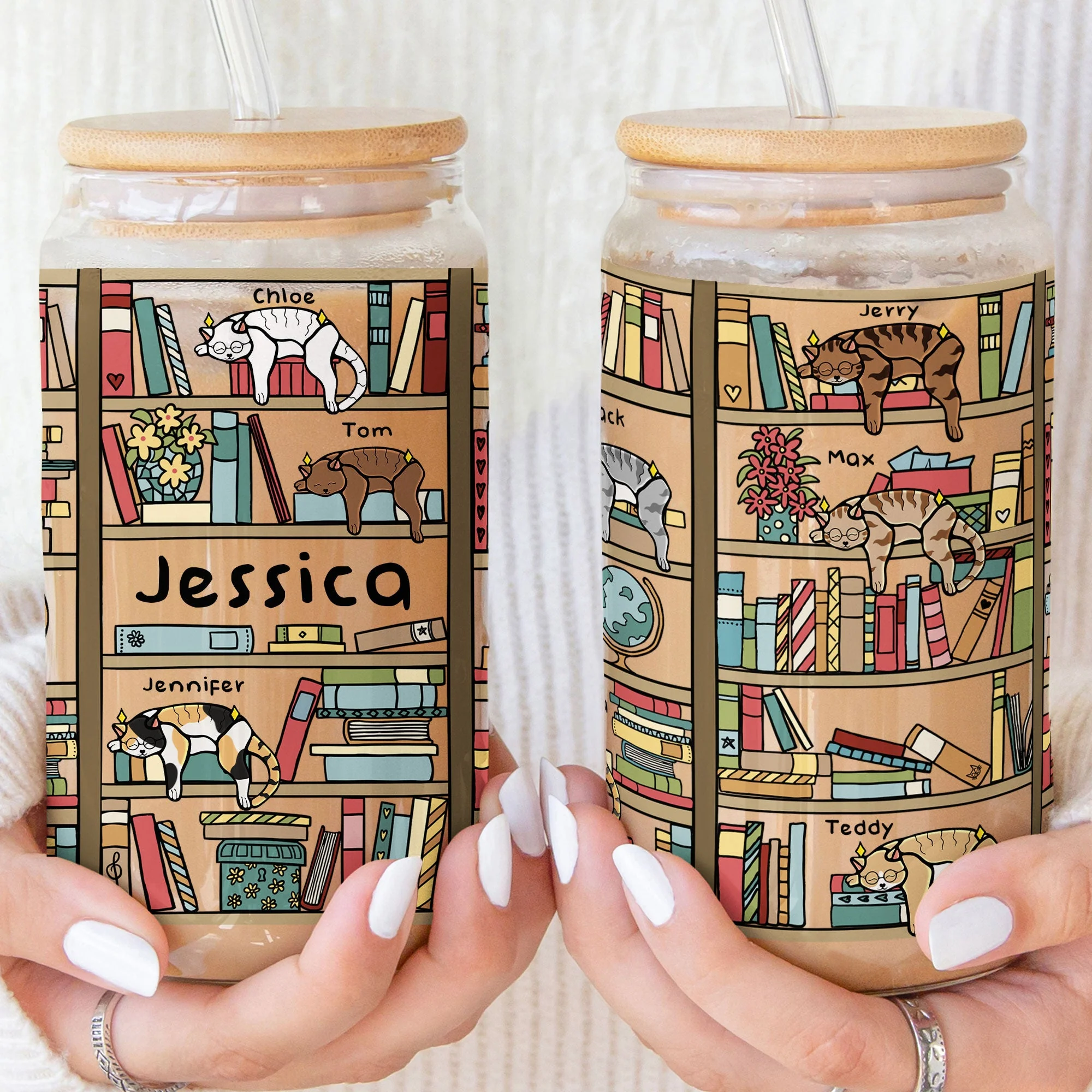 Easily Distracted By Cats And Books - Personalized Clear Glass Cup - Image 3