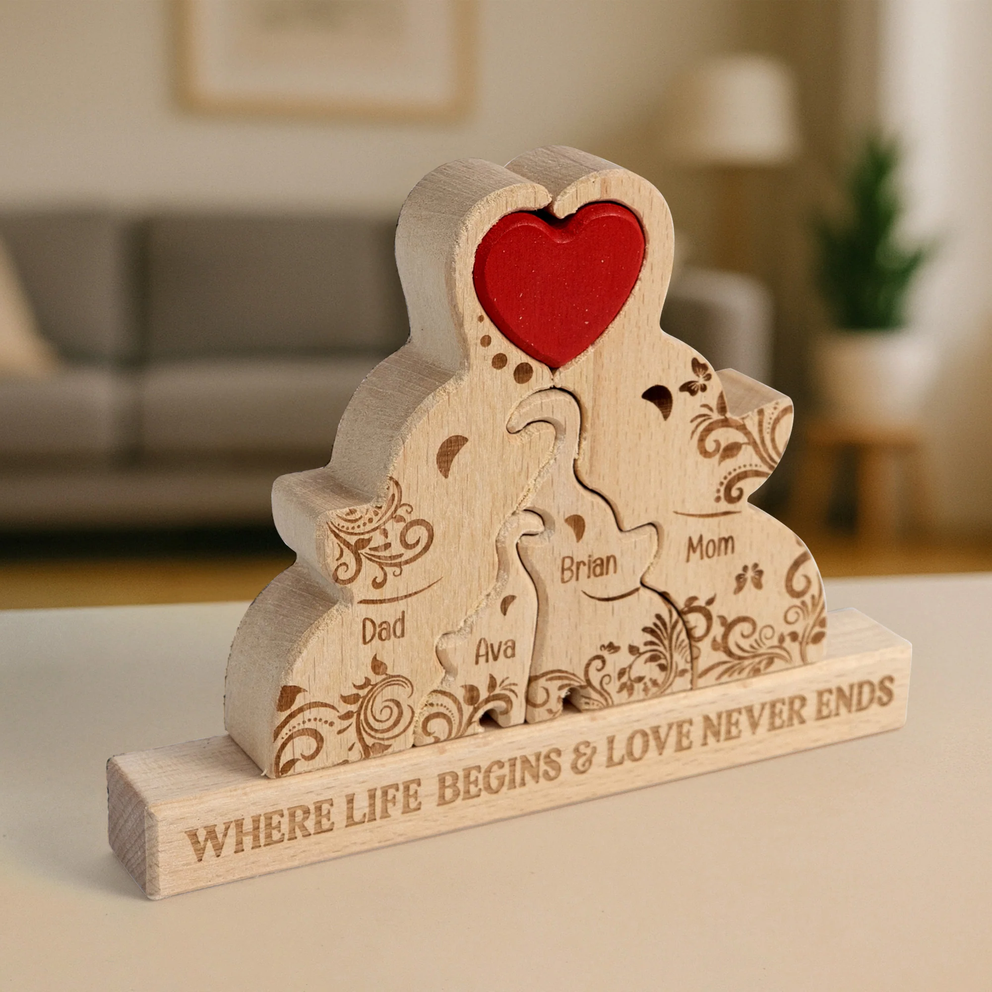 Elephant Family Custom Names - Personalized Wooden Elephant Family Puzzle - Image 2