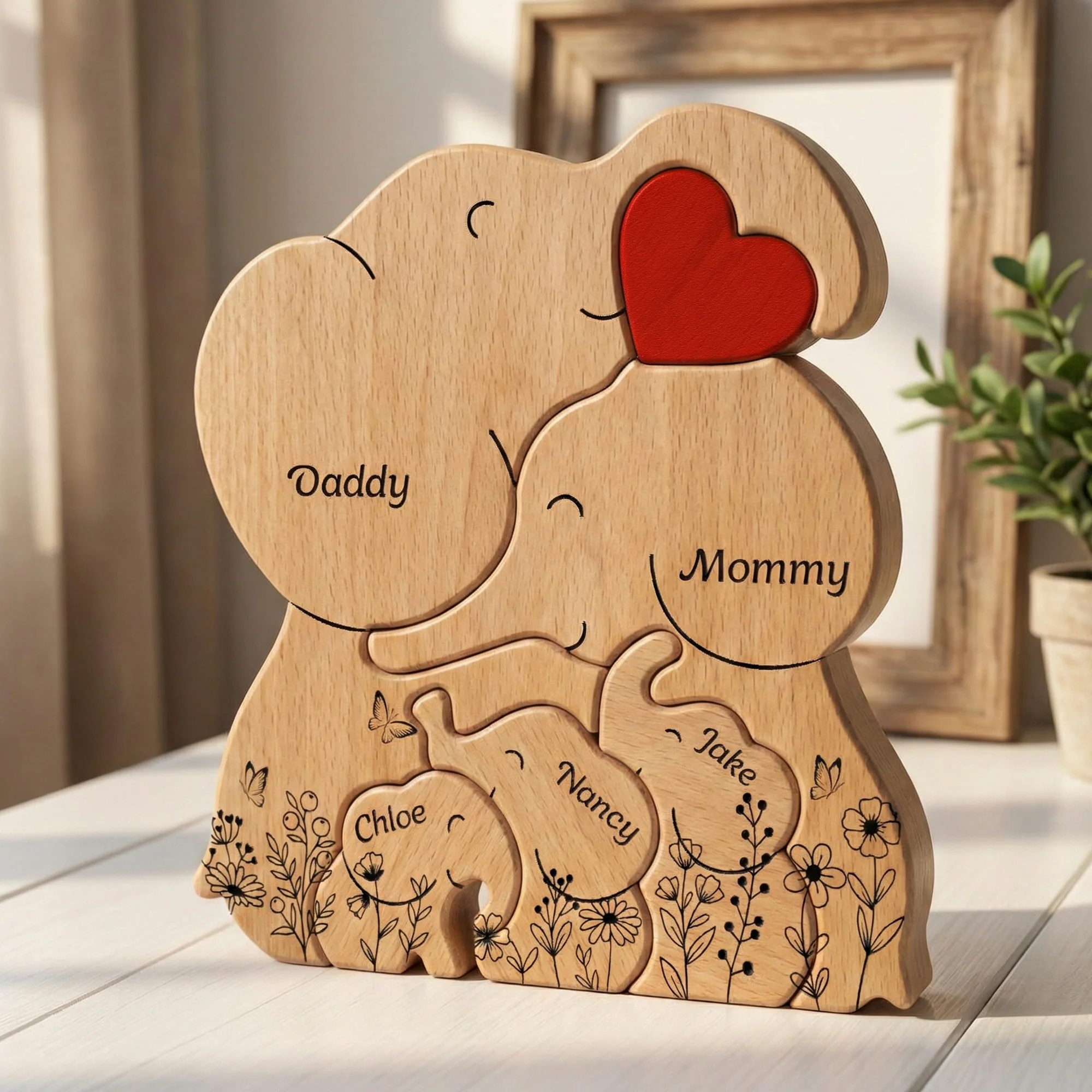 Elephant Family Parents & Kids - Custom Names - Mother's Day Gift - Personalized Wooden Family Puzzle - Image 3