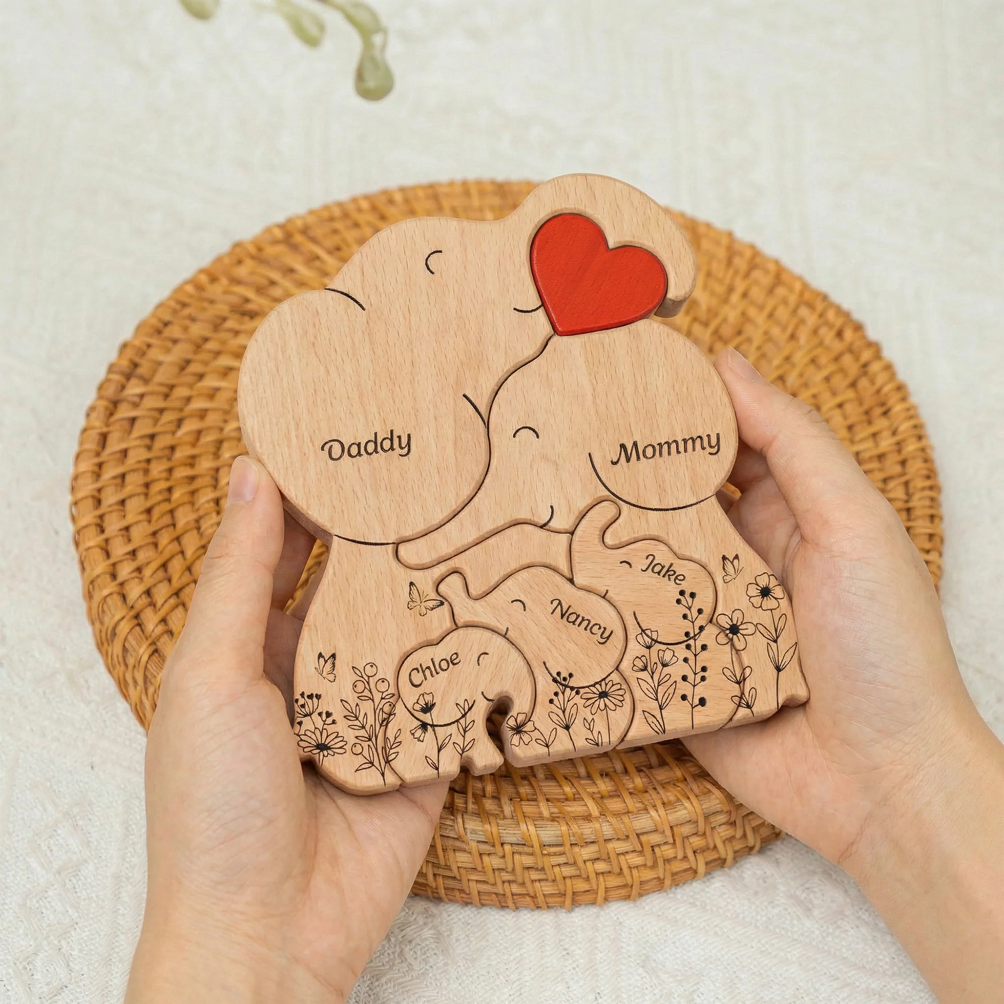 Elephant Family Parents & Kids - Custom Names - Mother's Day Gift - Personalized Wooden Family Puzzle - Image 4