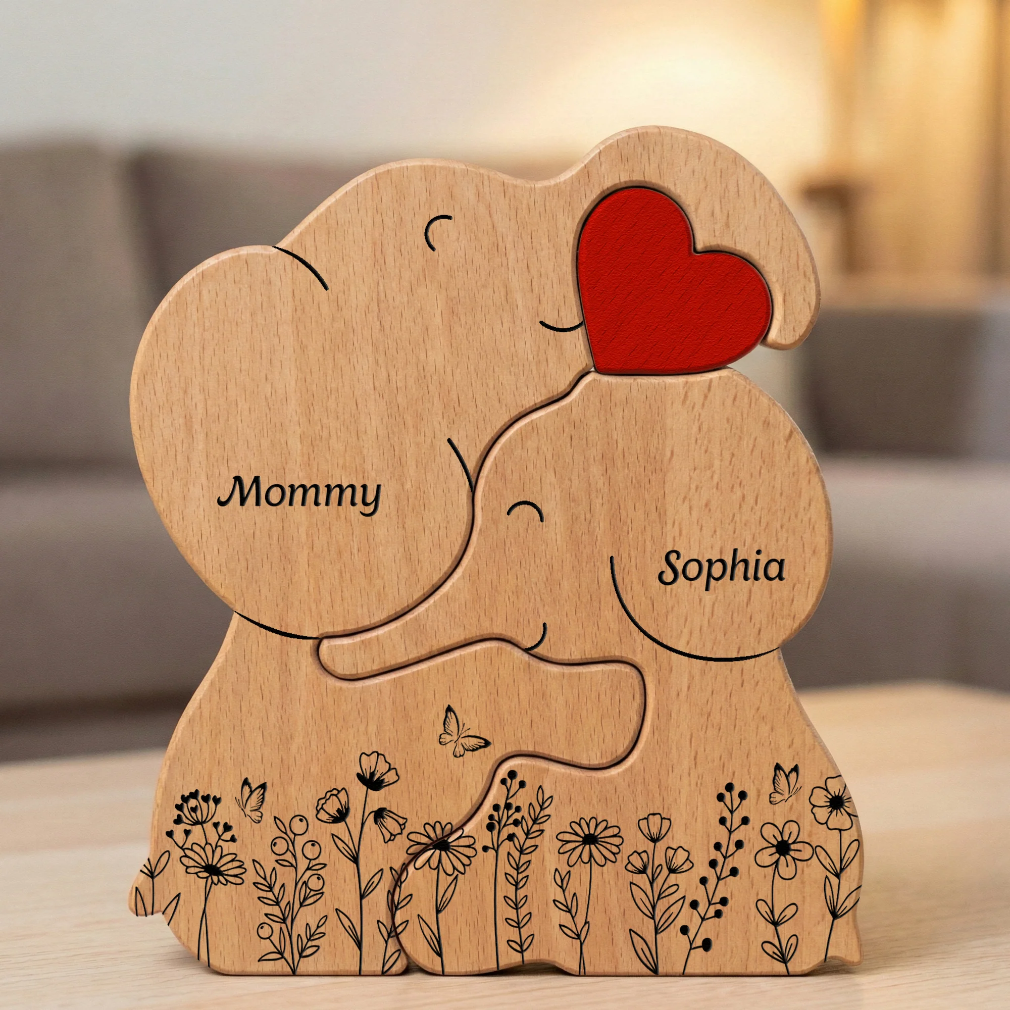 Elephant Family Parents & Kids - Custom Names - Mother's Day Gift - Personalized Wooden Family Puzzle - Image 6