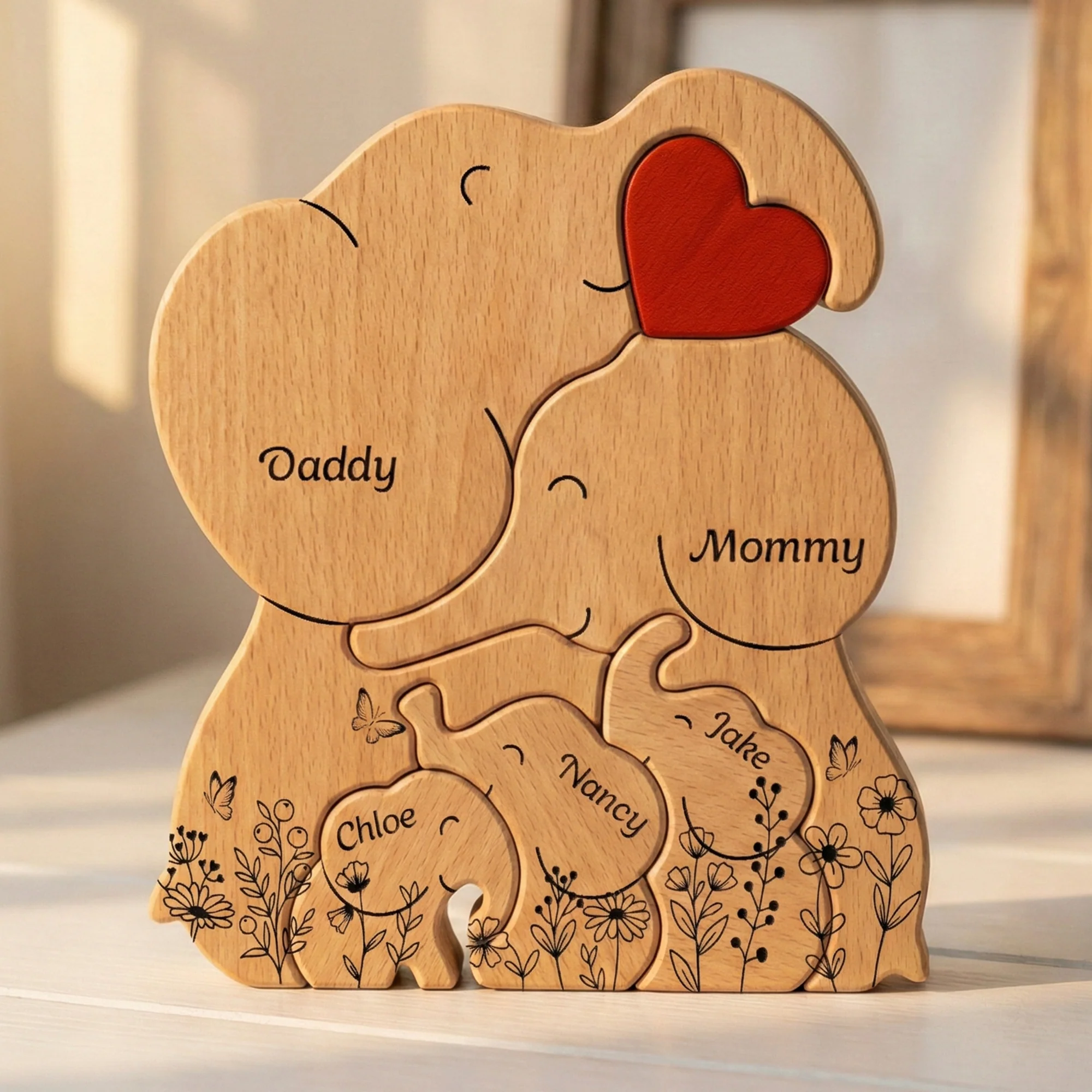 Elephant Family Parents & Kids - Custom Names - Mother's Day Gift - Personalized Wooden Family Puzzle - Image 7