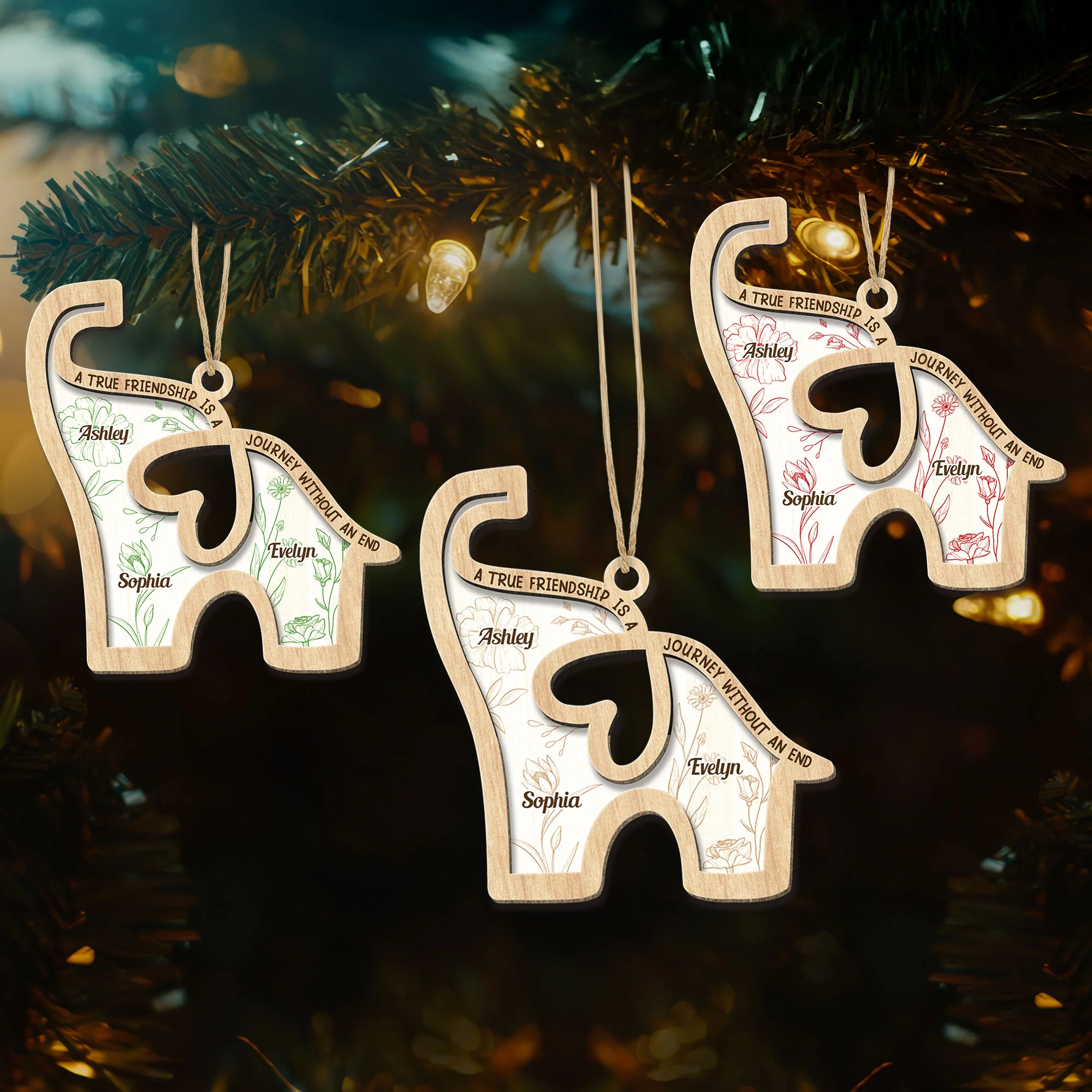 Elephant Friendship - Journey Without An End - Personalized Wooden Ornament - Image 3