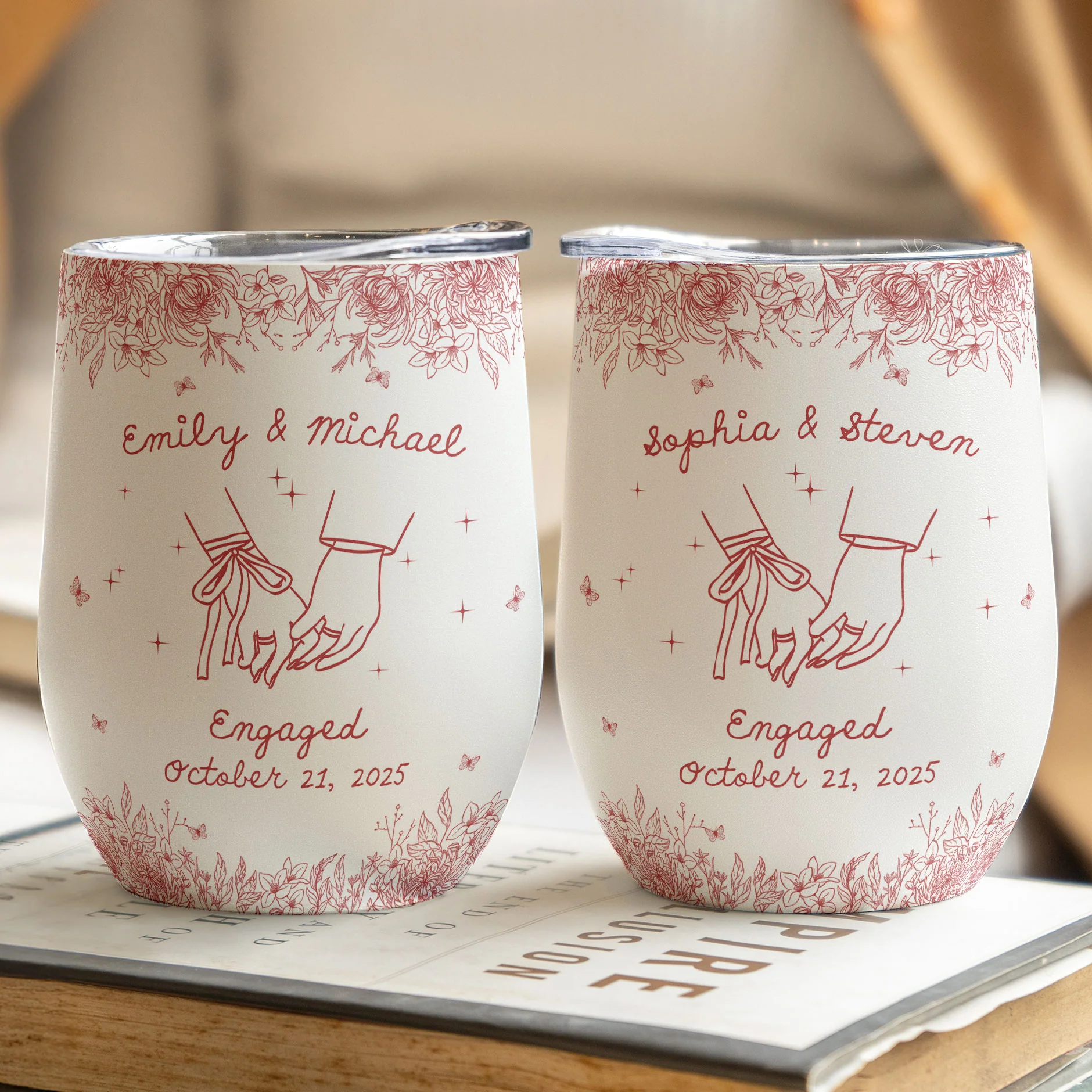 Engagement Gift For Couples, Wedding Gift For Newlyweds - Personalized Wine Tumbler - Image 2